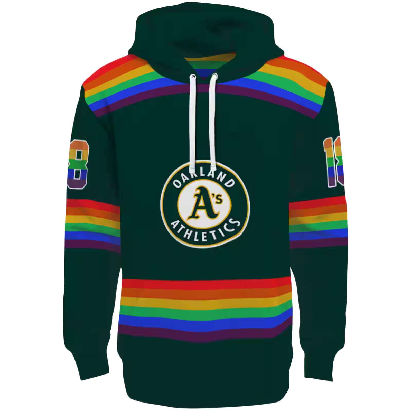 Customized Oakland Athletics Rainbow Stripes Green Hoodie