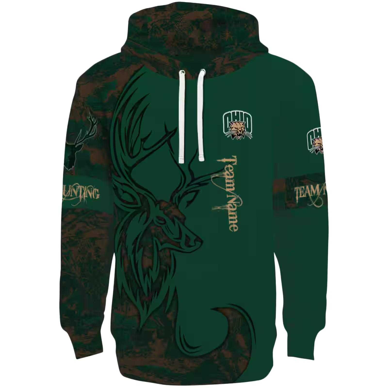 Customized Ohio Bobcats Deer Silhouette Green Hoodie