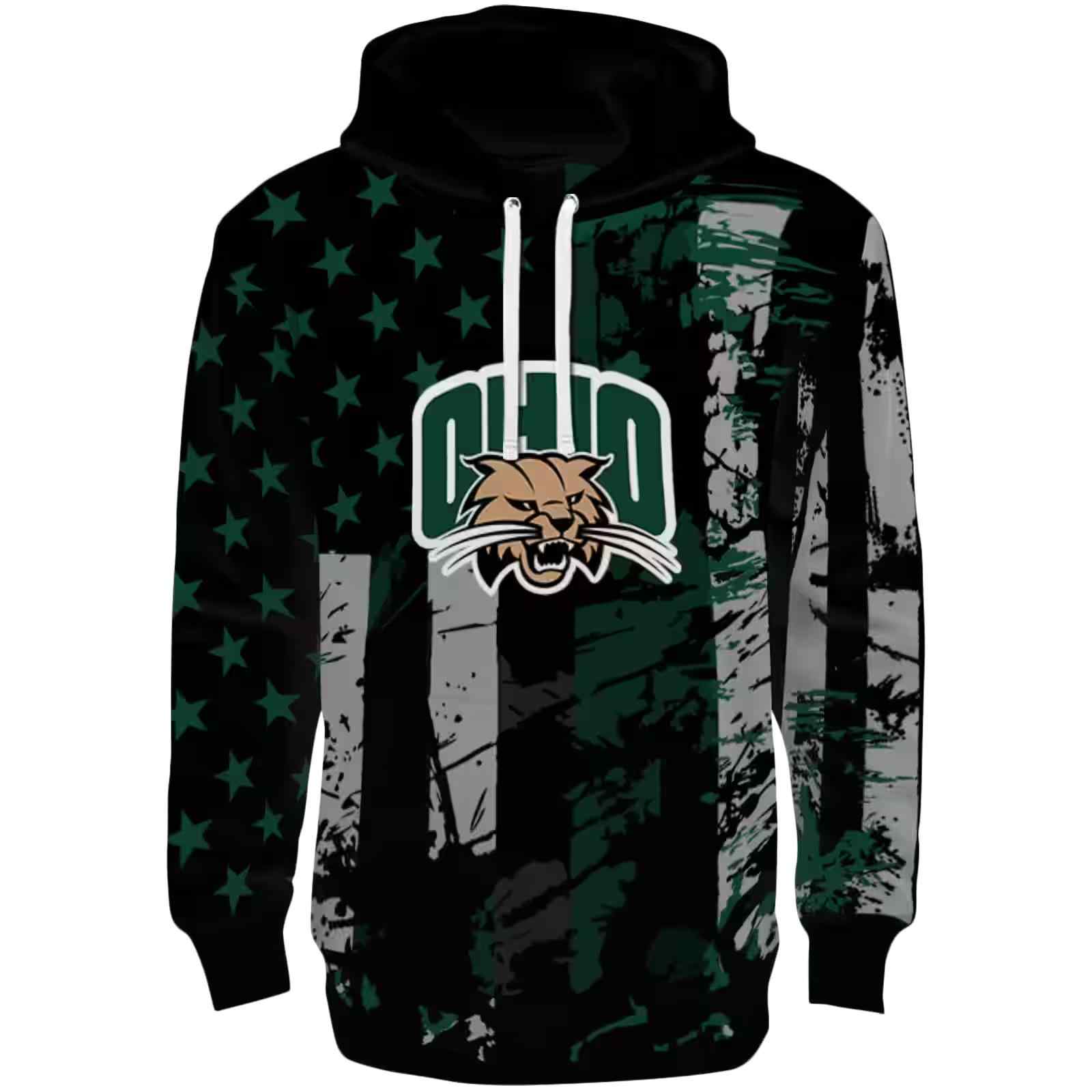 Customized Ohio Bobcats Distressed Flag Green Black Hoodie