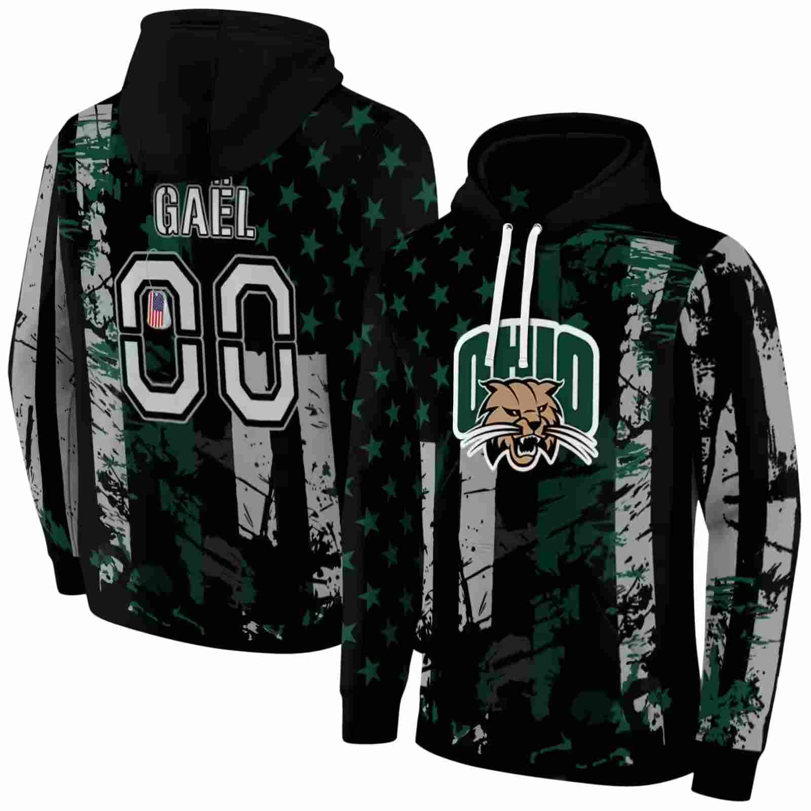 customized ohio bobcats distressed flag green black hoodie fashion forward