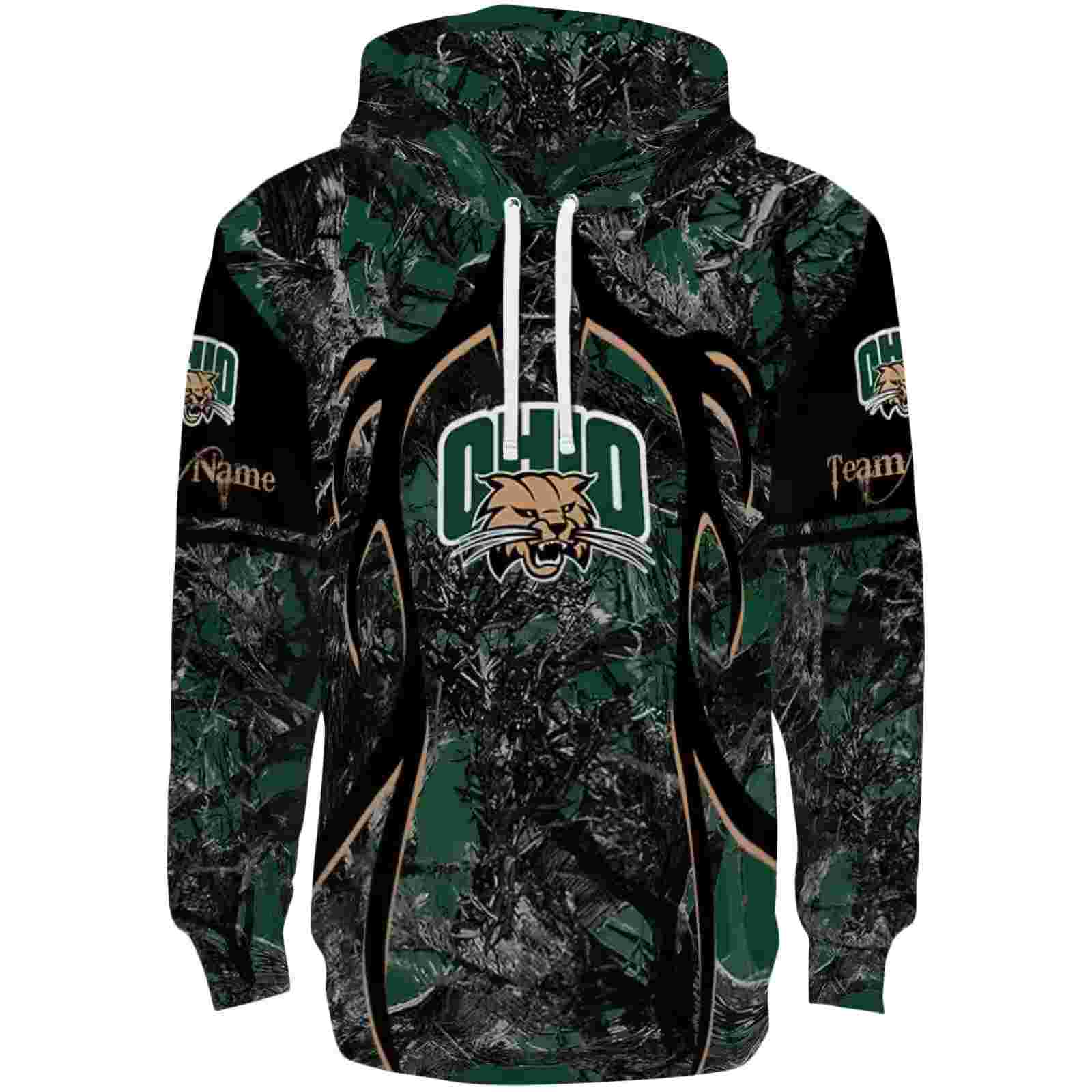 Customized Ohio Bobcats Hunting Theme Green Black Hoodie