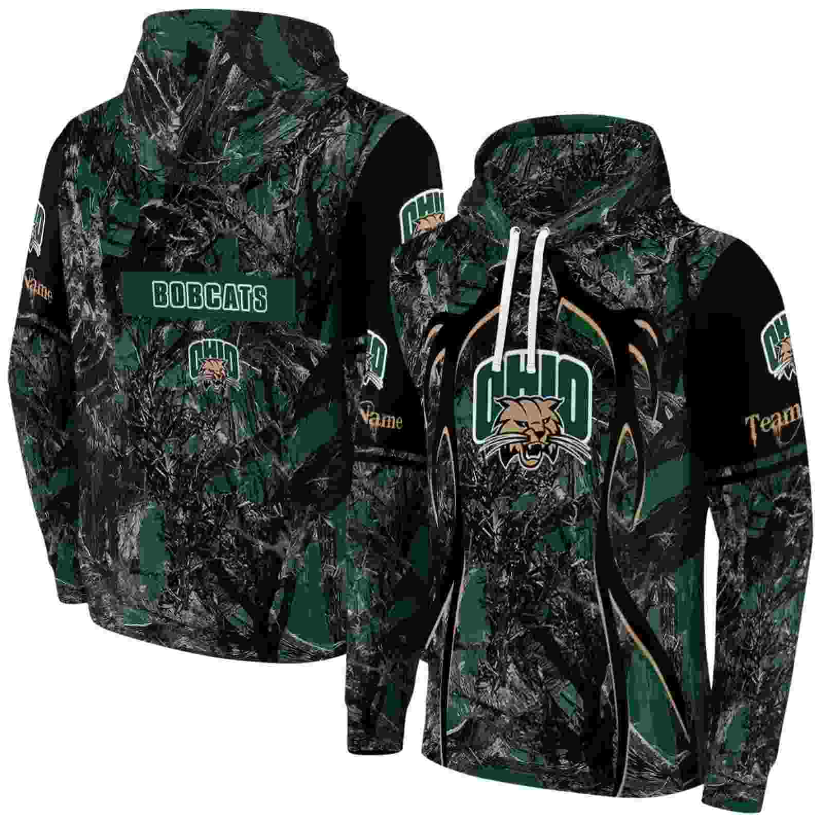 customized ohio bobcats hunting theme green black hoodie fashion forward