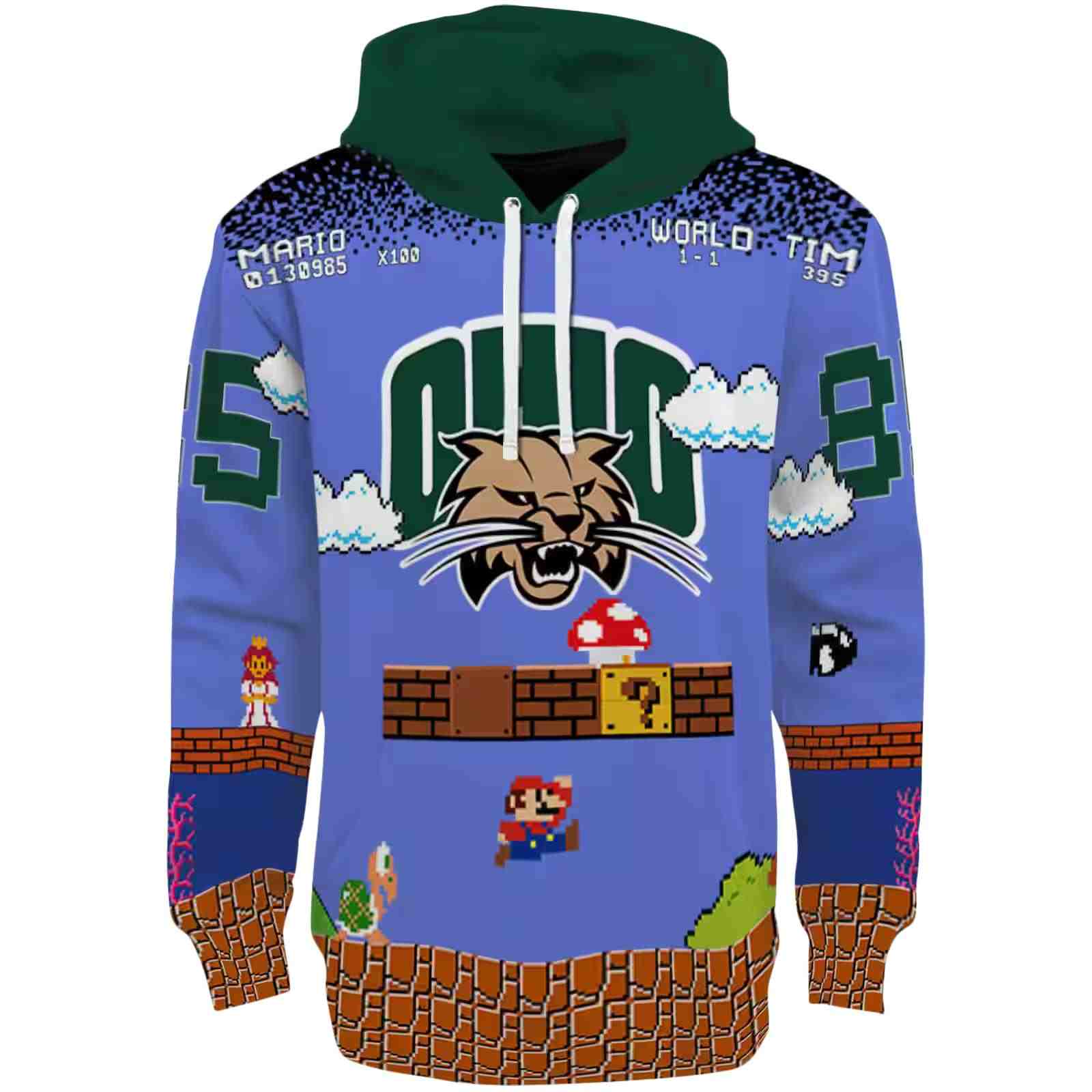 Customized Ohio Bobcats Mario Blue Black Hoodie