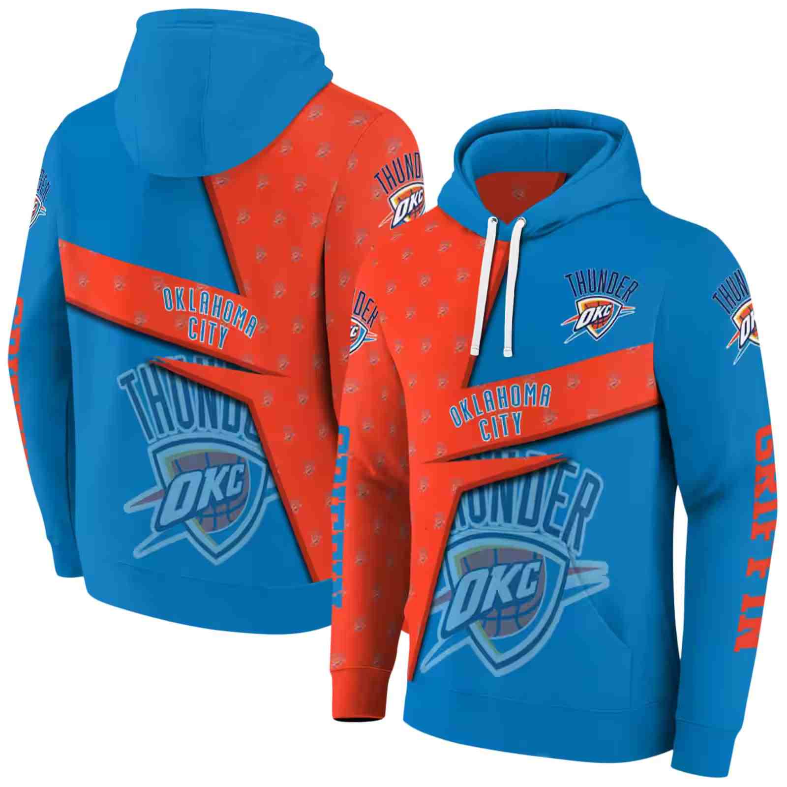 customized oklahoma city thunder abstract shape blue hoodie fashion forward