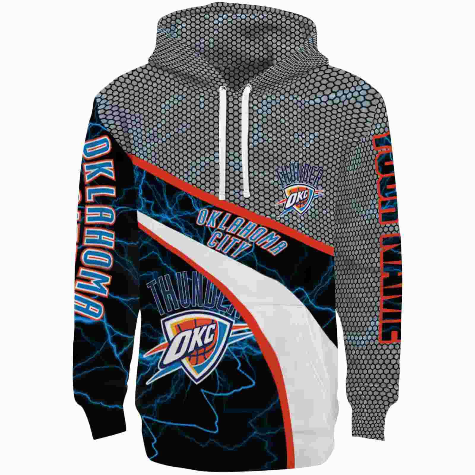 Customized Oklahoma City Thunder Hexagonal Mesh Blue Black Gray Hoodie