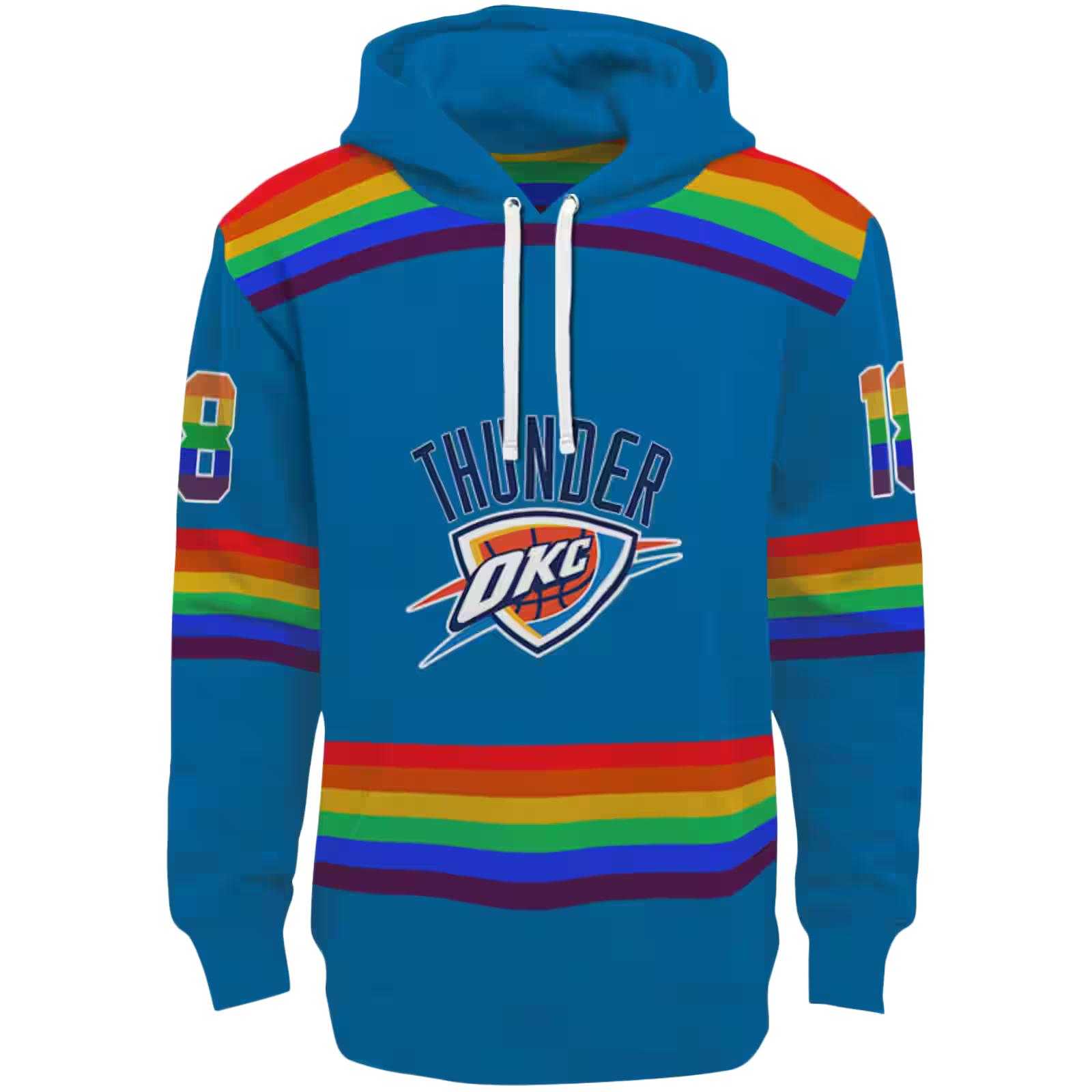 Customized Oklahoma City Thunder Rainbow Stripes Blue Hoodie