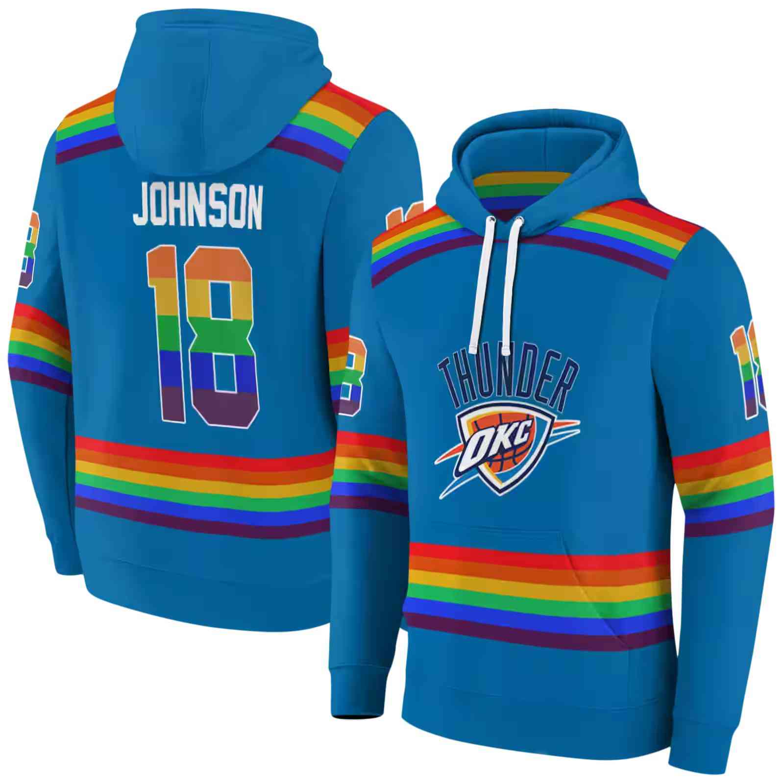 customized oklahoma city thunder rainbow stripes blue hoodie fashion forward