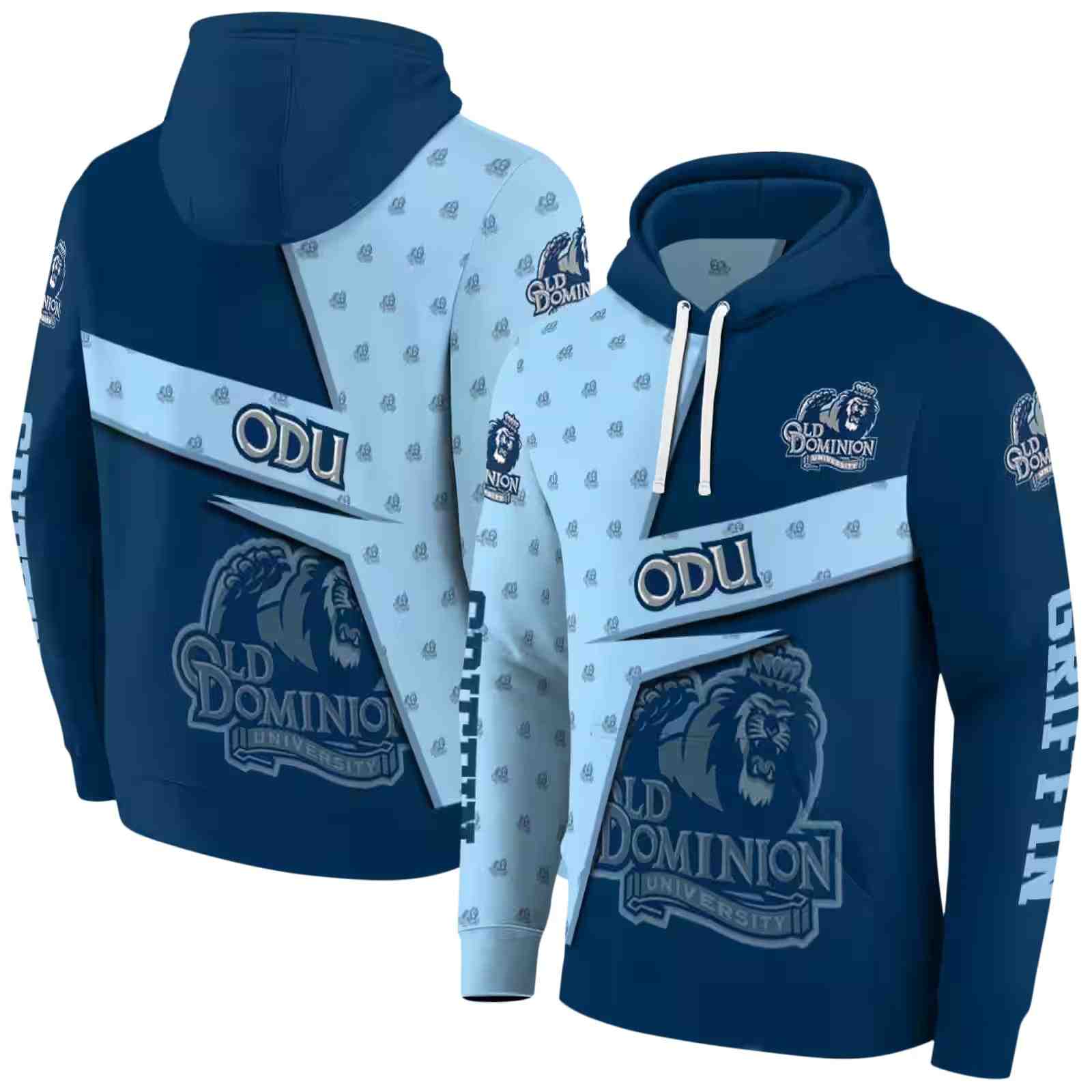 customized old dominion monarchs abstract shape blue hoodie fashion forward