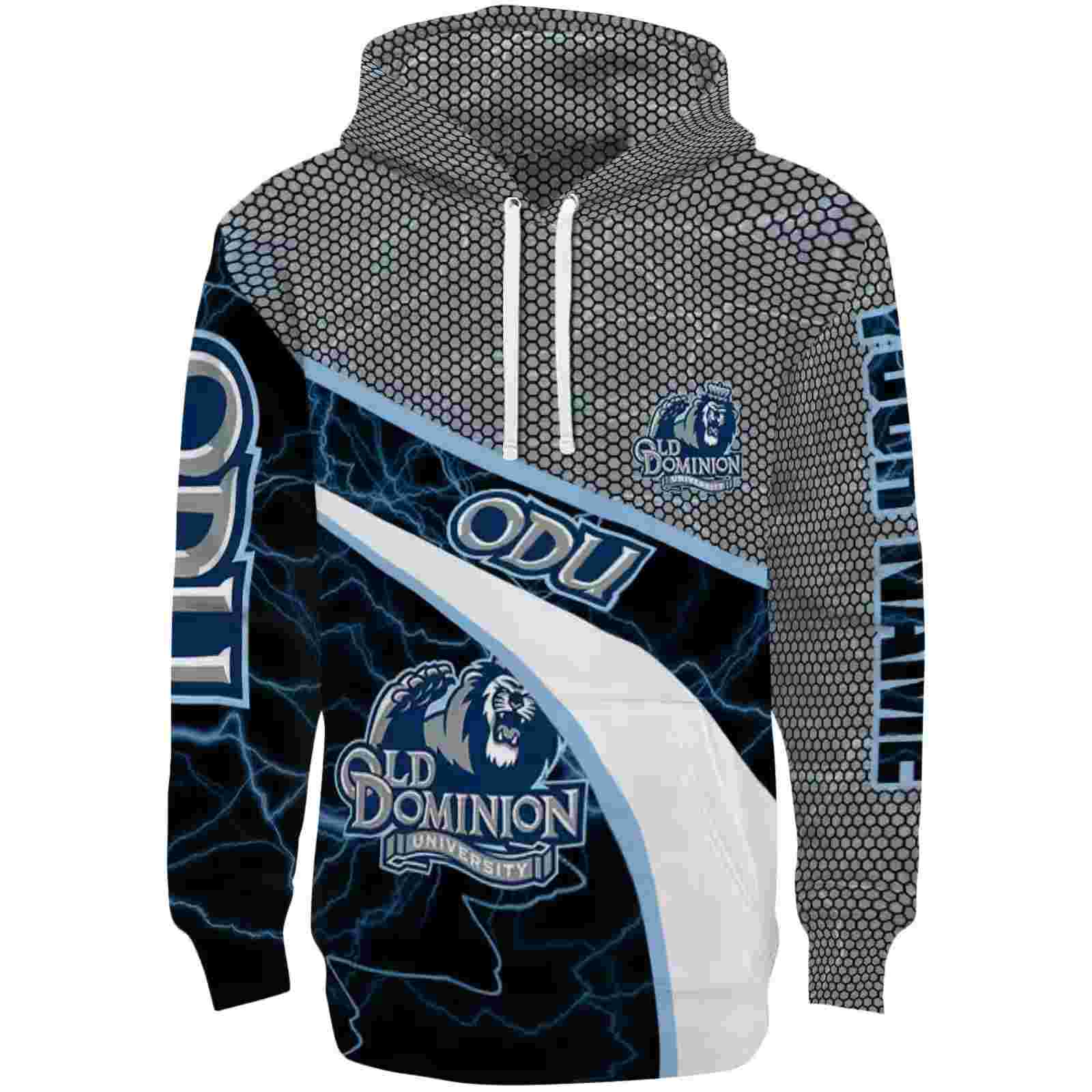 Customized Old Dominion Monarchs Hexagonal Mesh Blue Black Gray Hoodie