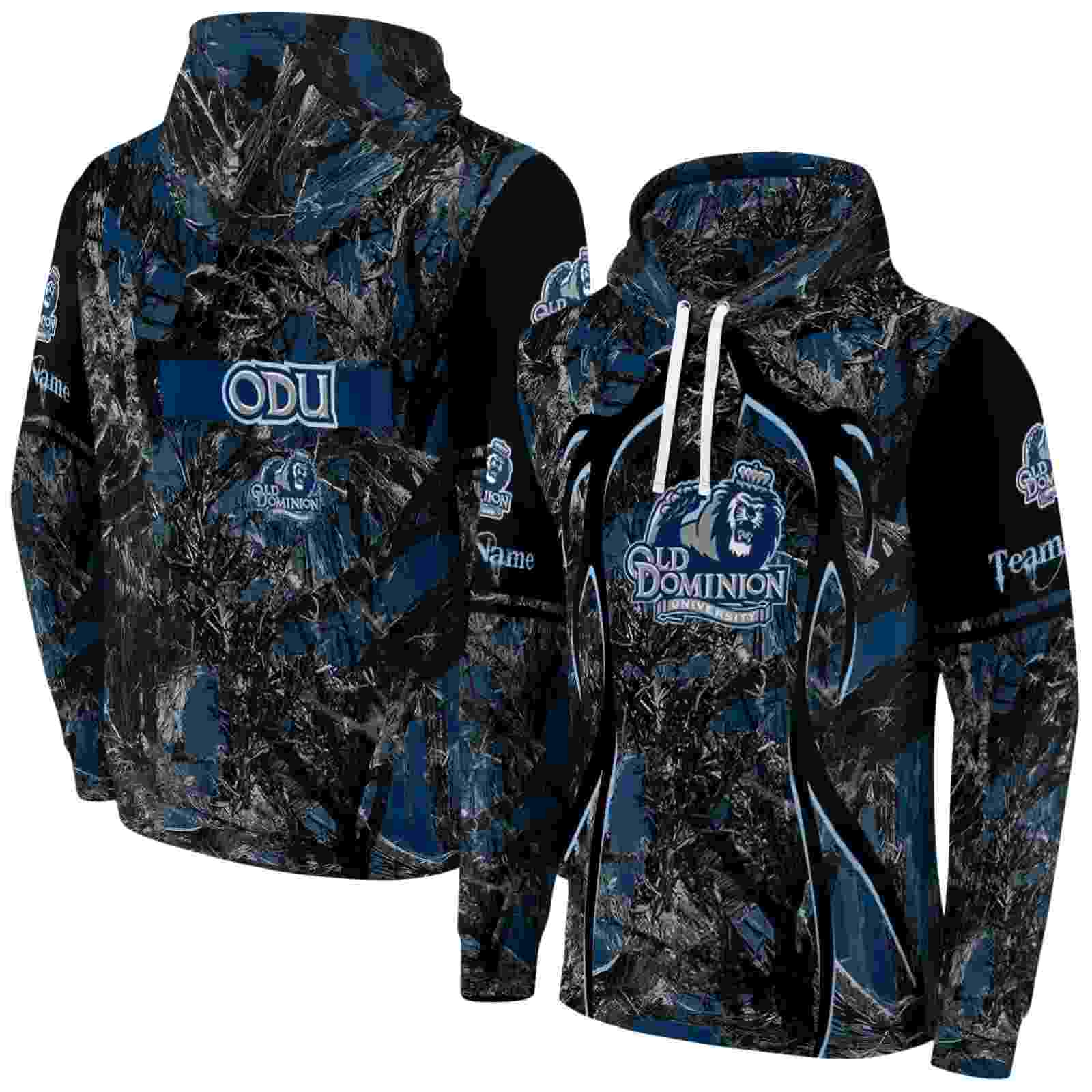 customized old dominion monarchs hunting theme blue black hoodie fashion forward