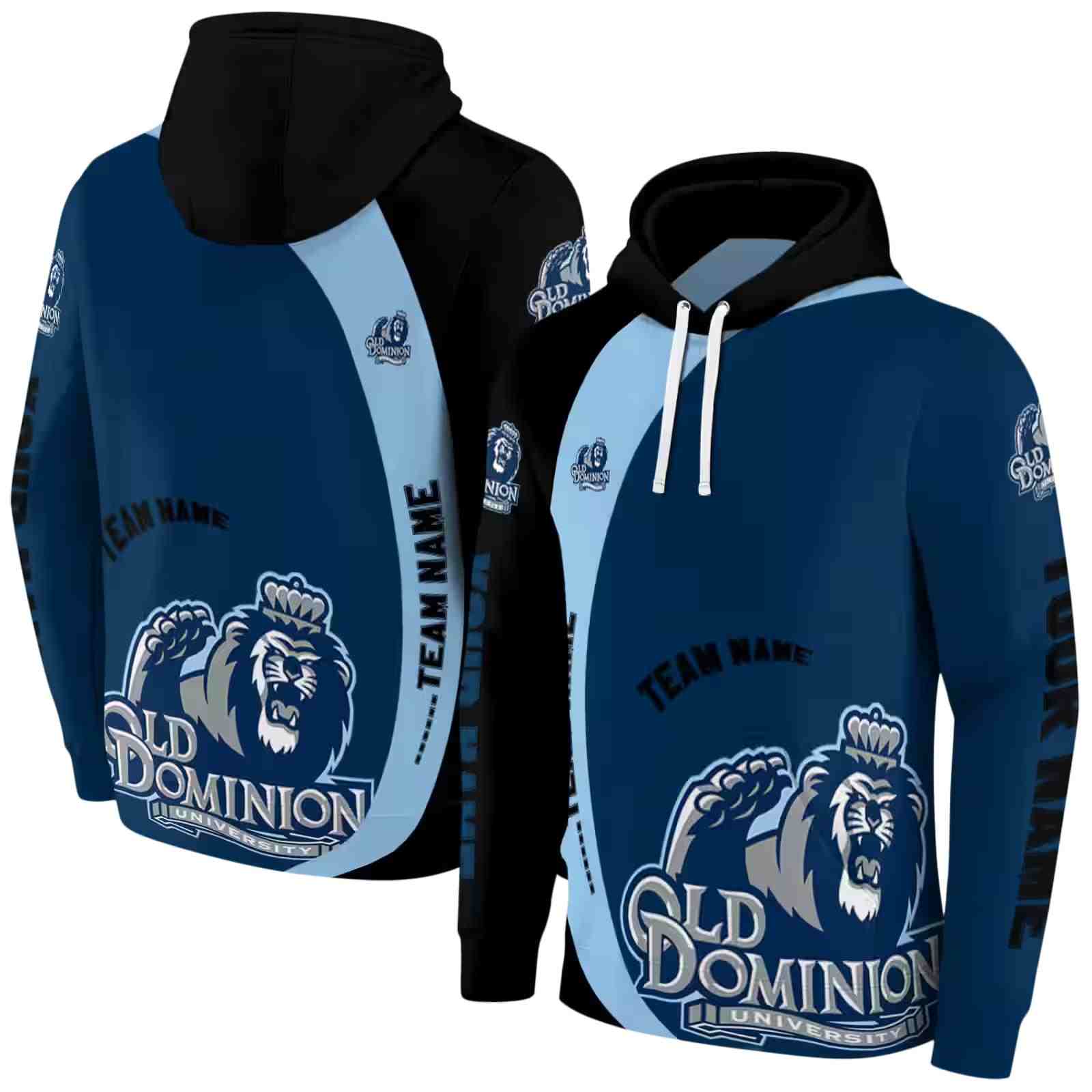 customized old dominion monarchs minimalist design blue black hoodie fashion forward