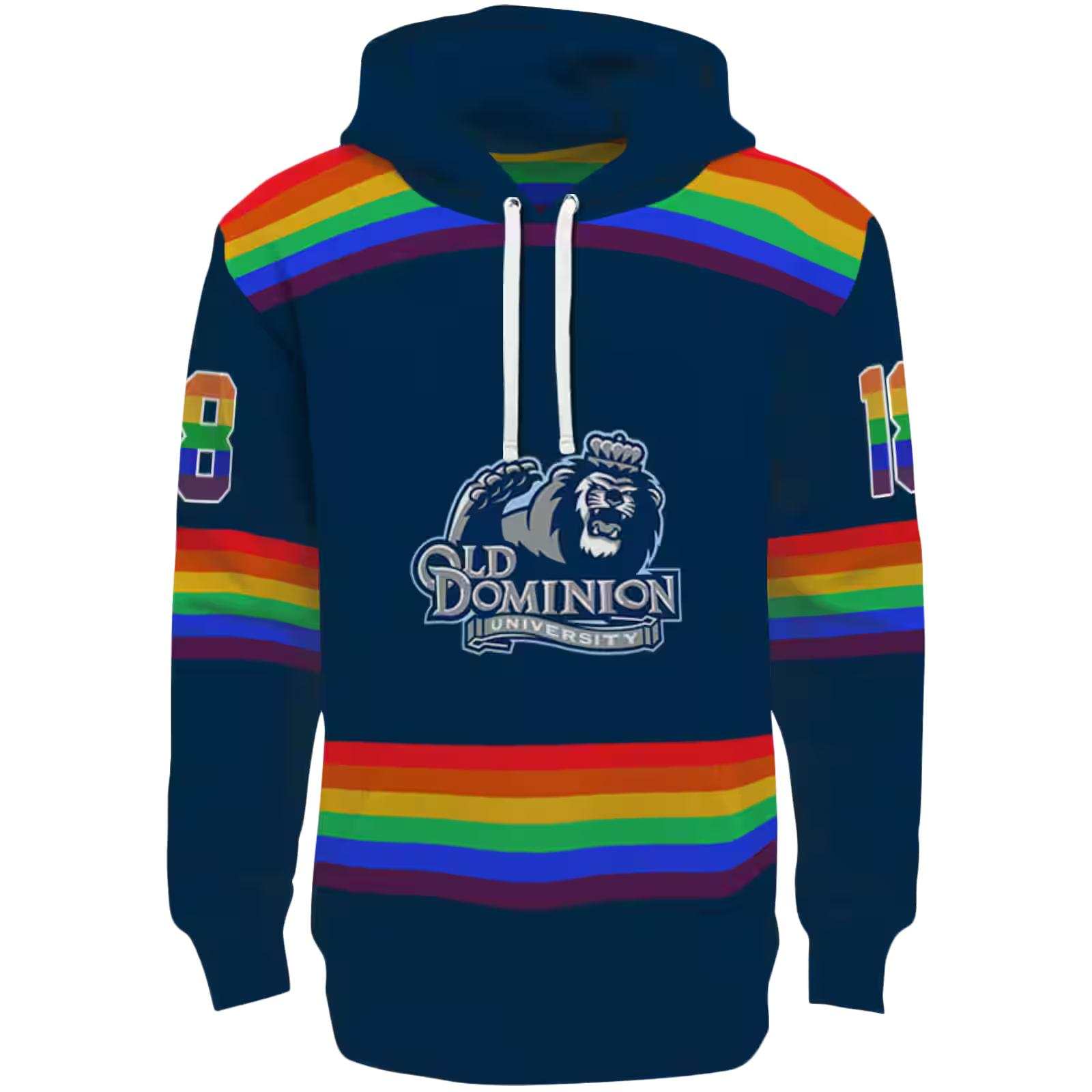 Customized Old Dominion Monarchs Rainbow Stripes Blue Hoodie