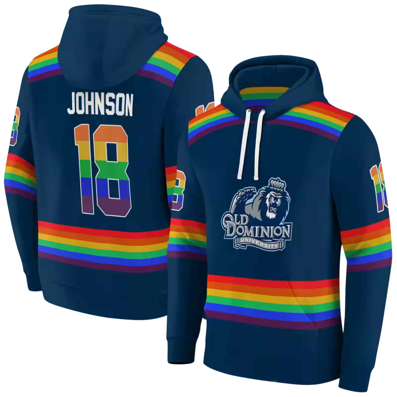 customized old dominion monarchs rainbow stripes blue hoodie fashion forward