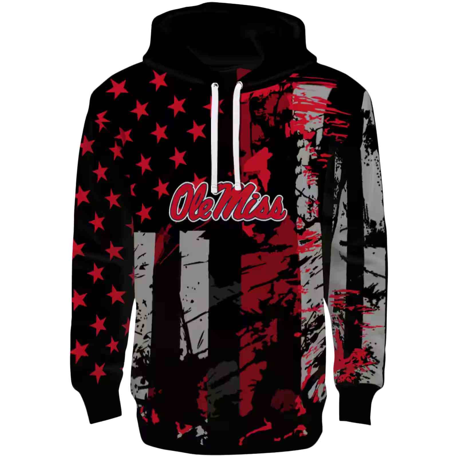 Customized Ole Miss Rebels Distressed Flag Red Black Hoodie