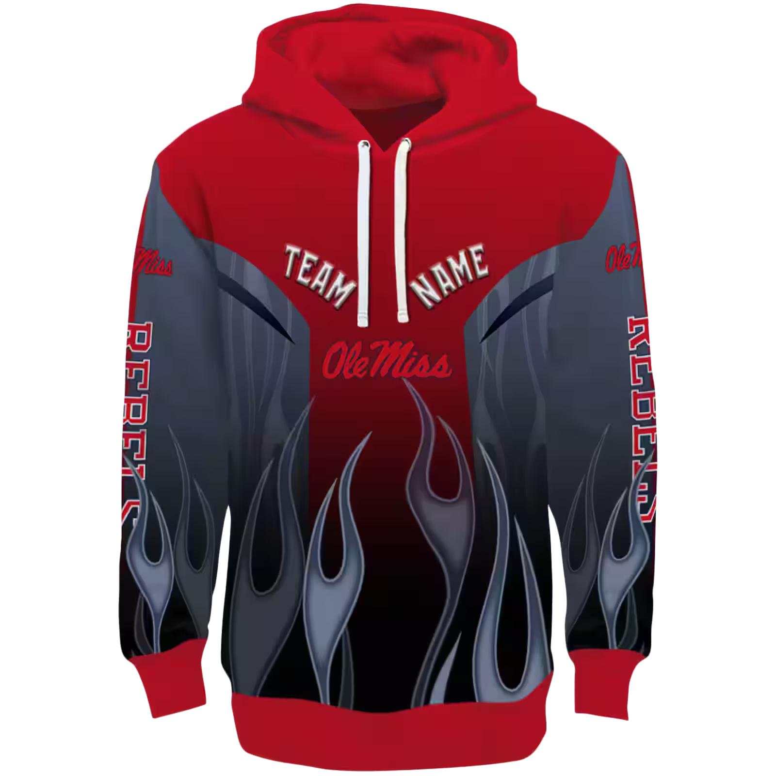 Customized Ole Miss Rebels Flame Design Red Hoodie