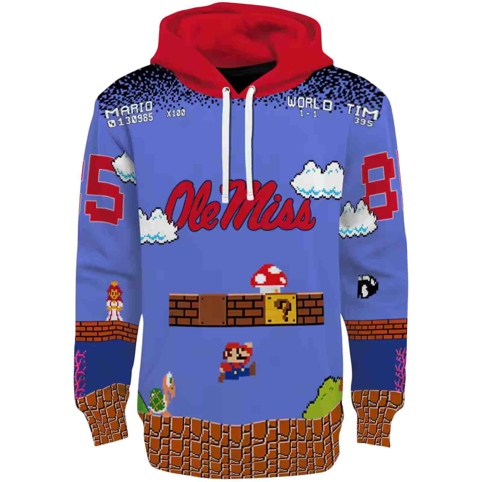 Customized Ole Miss Rebels Mario Blue Black Hoodie