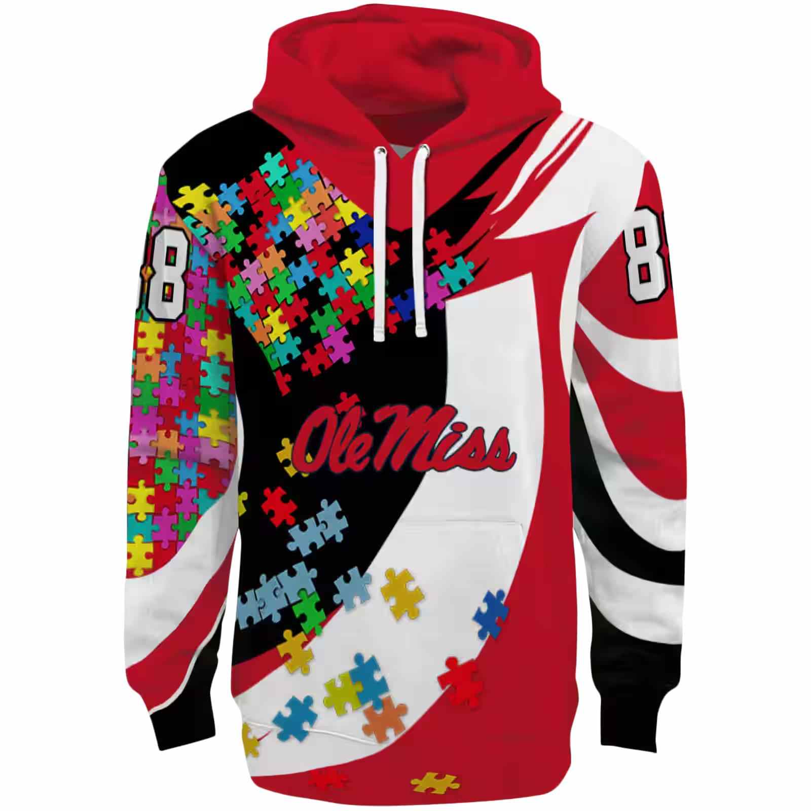 Customized Ole Miss Rebels Puzzle Pieces Red Hoodie