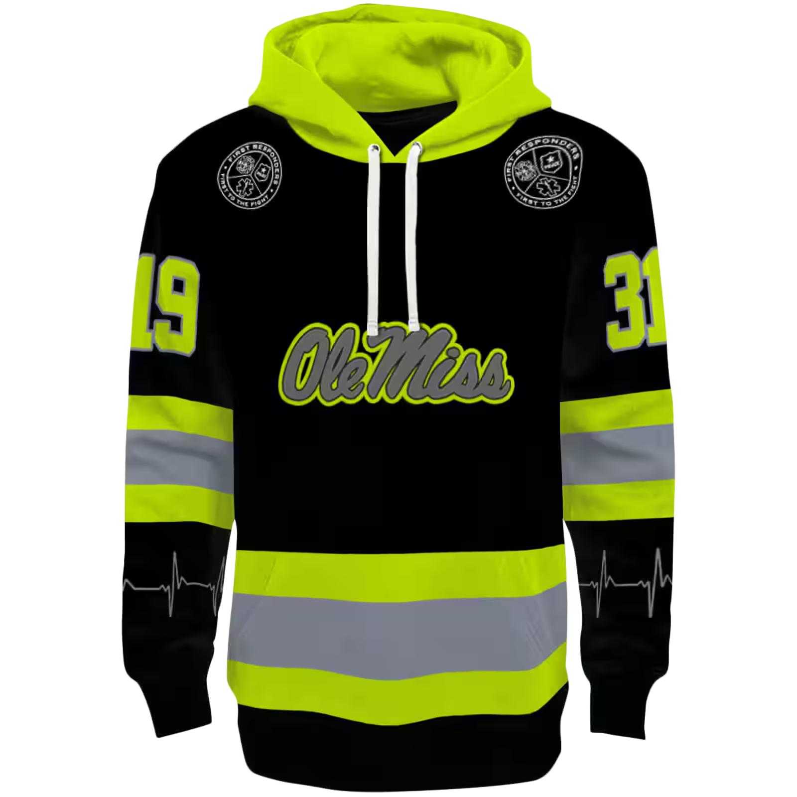 Customized Ole Miss Rebels Safety Motif Black Neon Green Hoodie