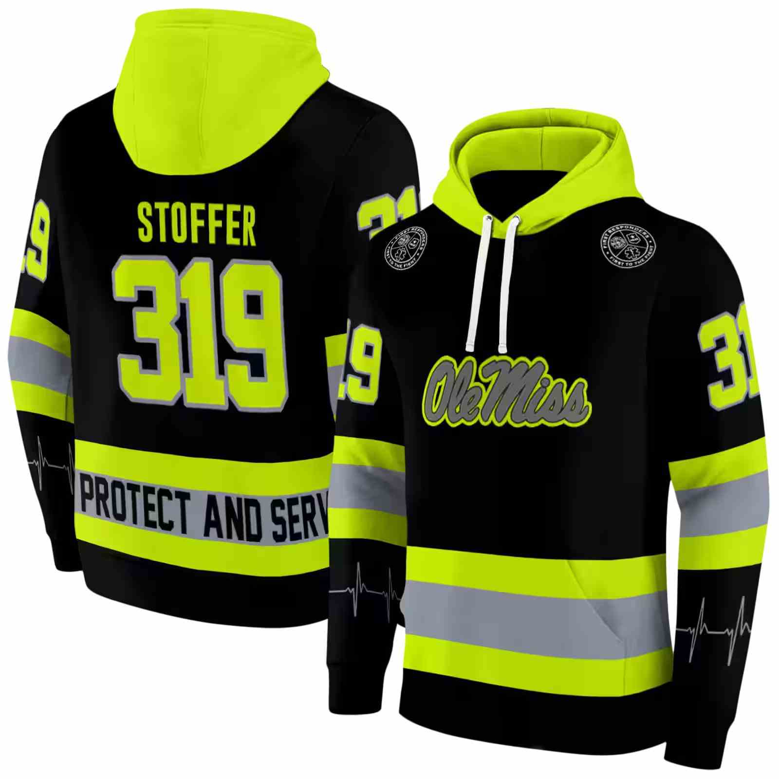 customized ole miss rebels safety motif black neon green hoodie fashion forward