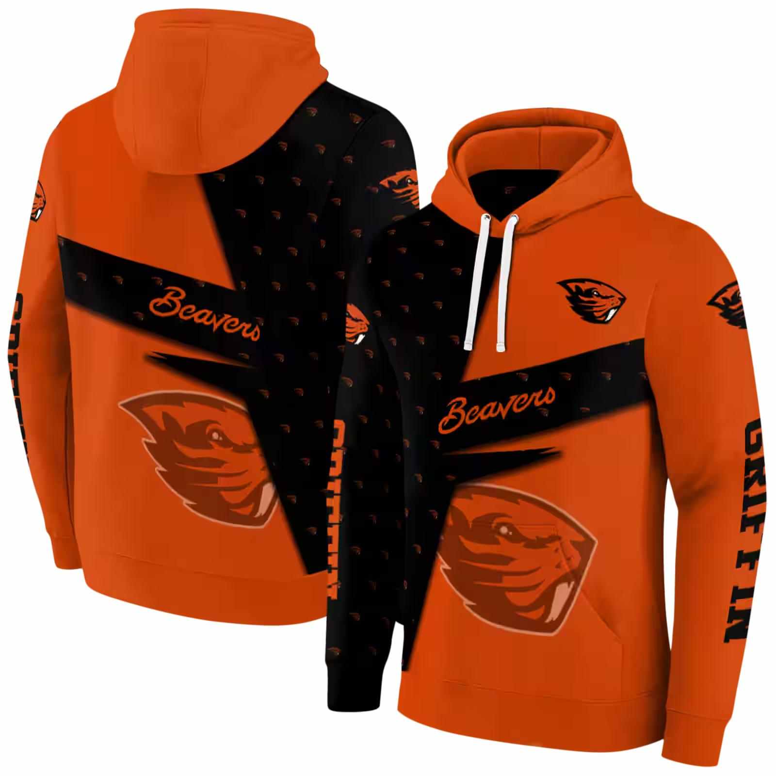 customized oregon state beavers abstract shape orange hoodie fashion forward