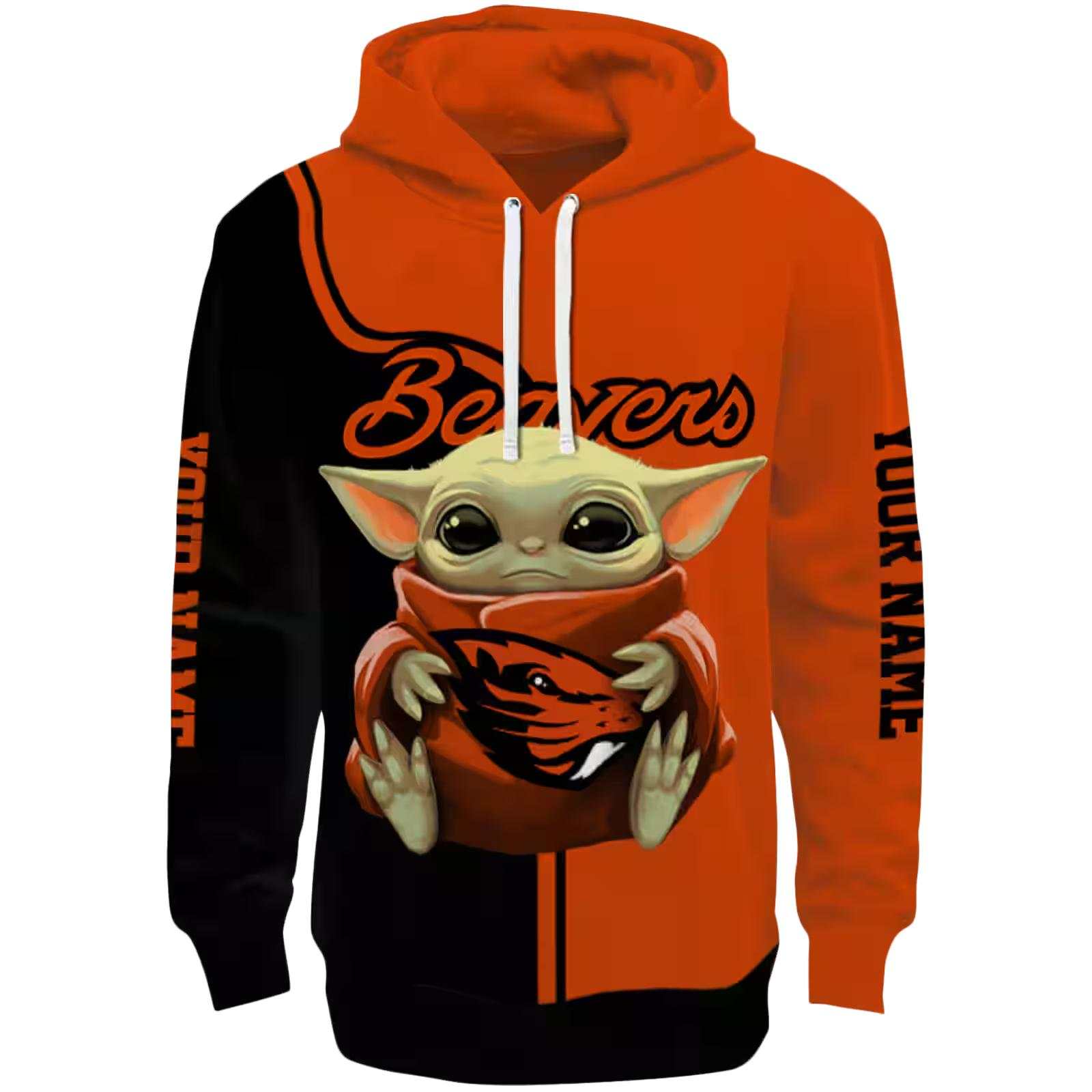 Customized Oregon State Beavers Baby Yoda Orange Black Hoodie