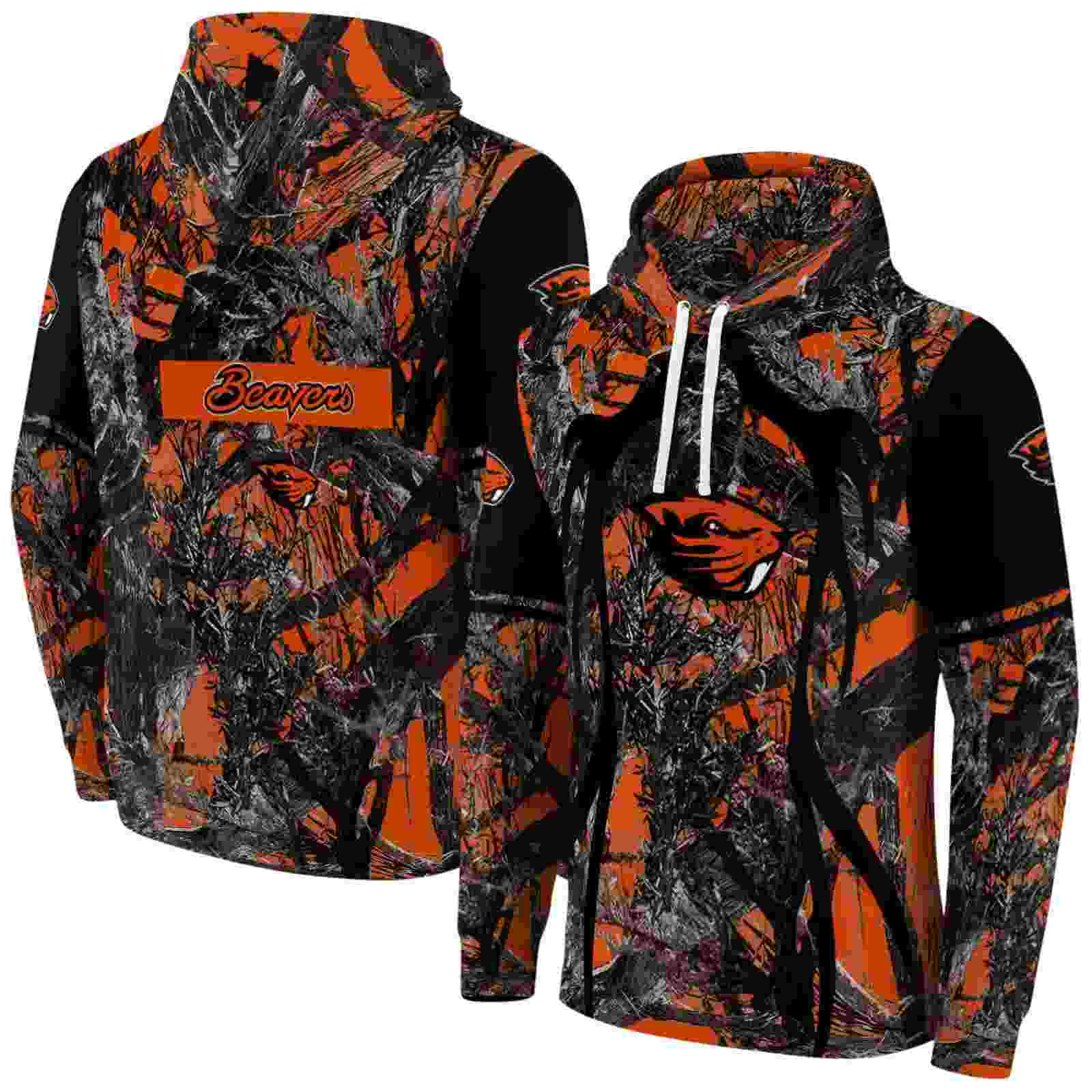 customized oregon state beavers hunting theme orange black hoodie fashion forward