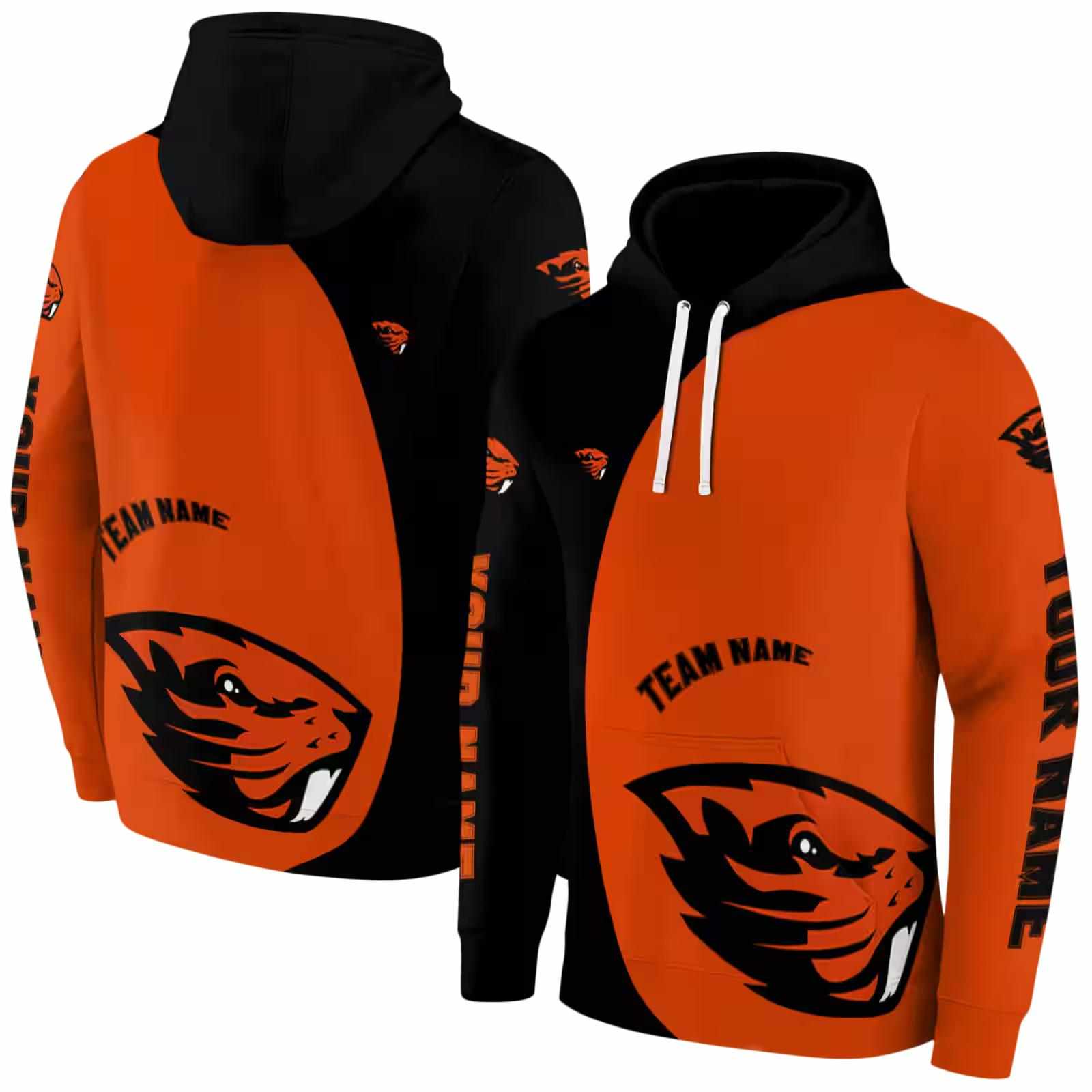 customized oregon state beavers minimalist design orange black hoodie fashion forward