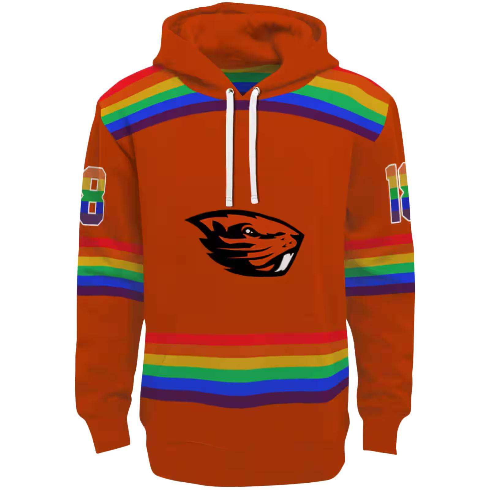 Customized Oregon State Beavers Rainbow Stripes Orange Hoodie