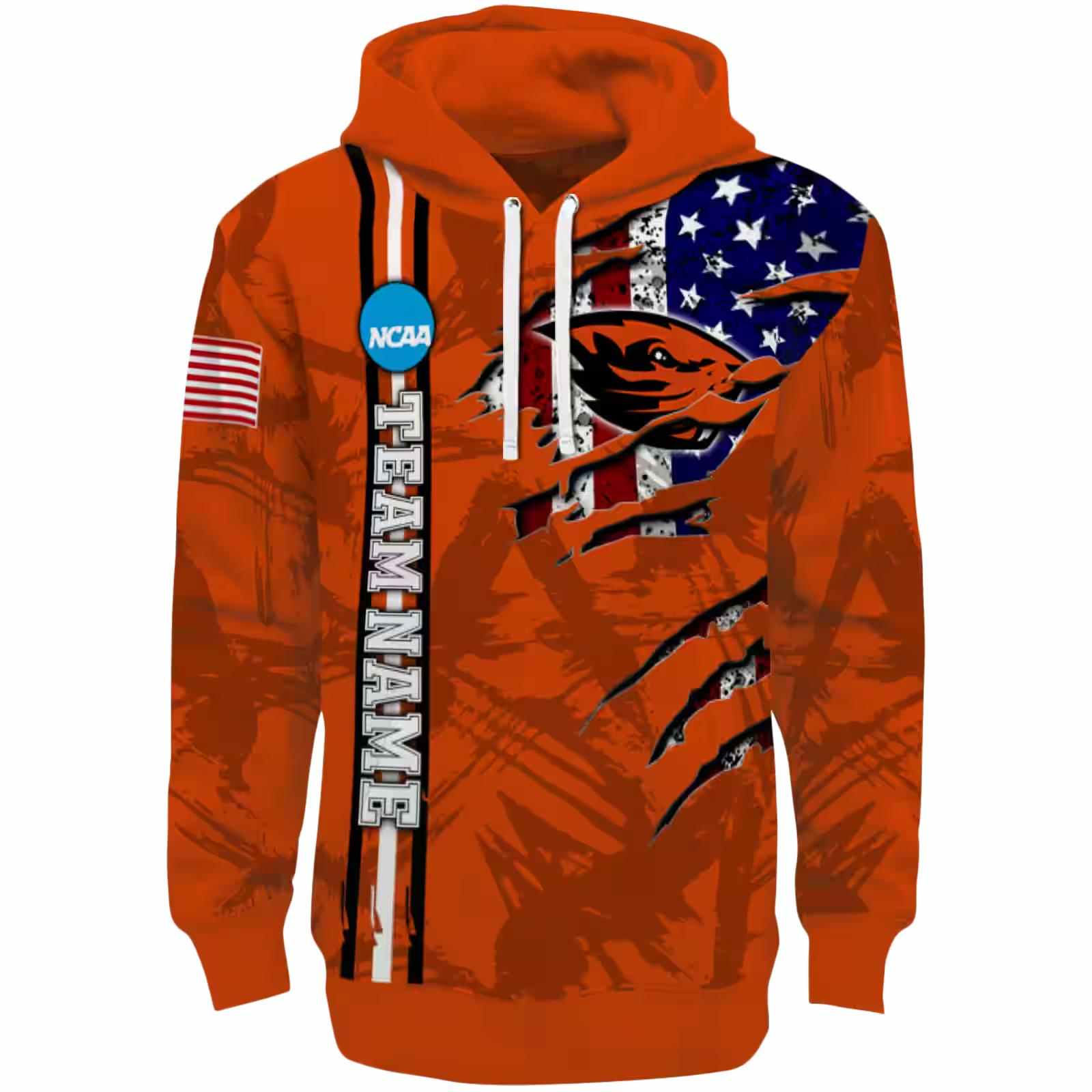 Customized Oregon State Beavers Ripped Flag Orange Hoodie