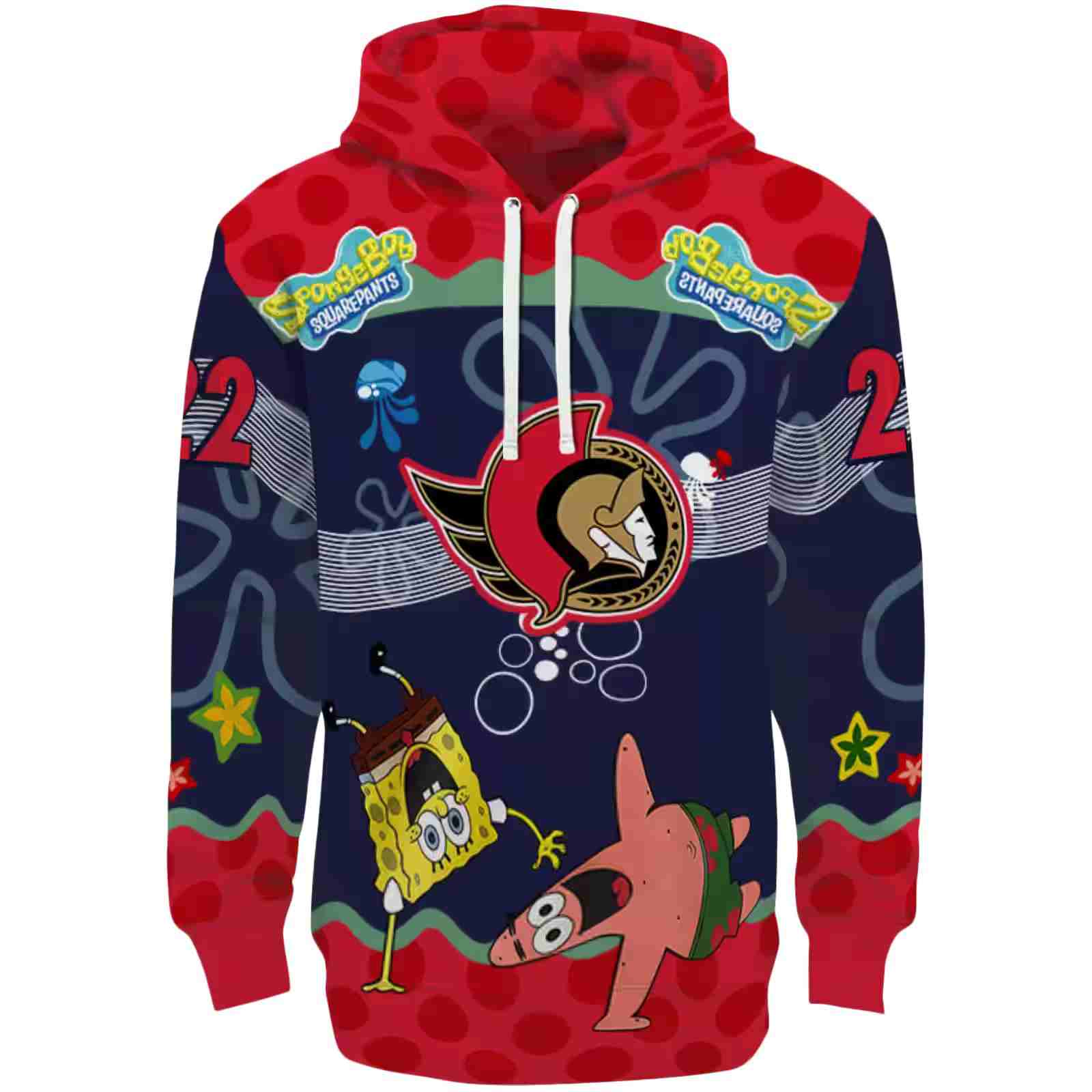 Customized Ottawa Senators Spongebob Patrick Star Red Navy Hoodie