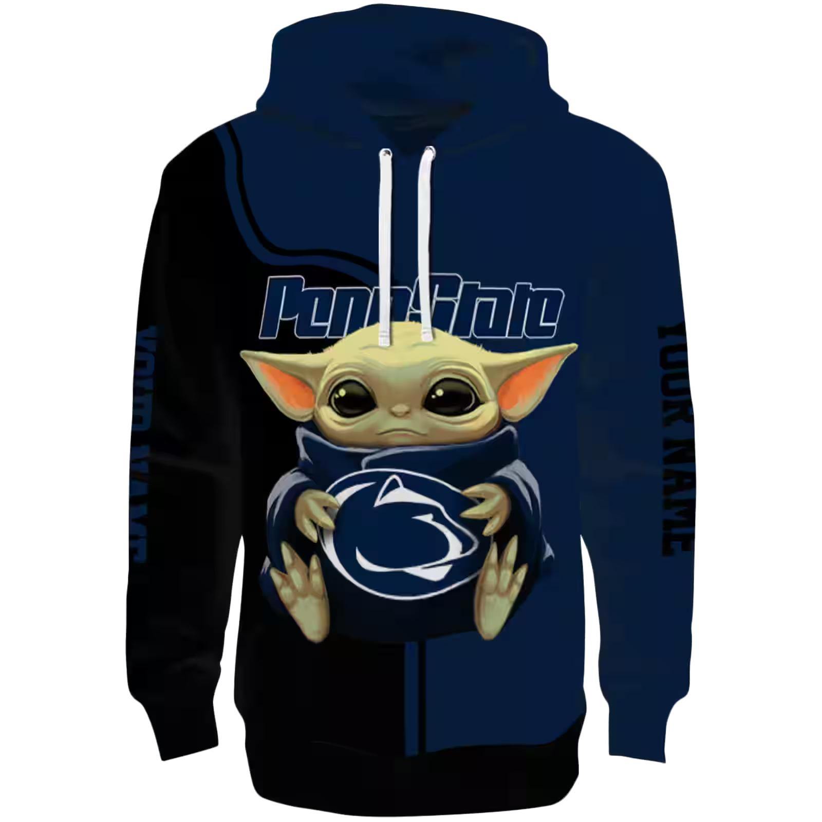 Customized Penn State Nittany Lions Baby Yoda Blue Black Hoodie