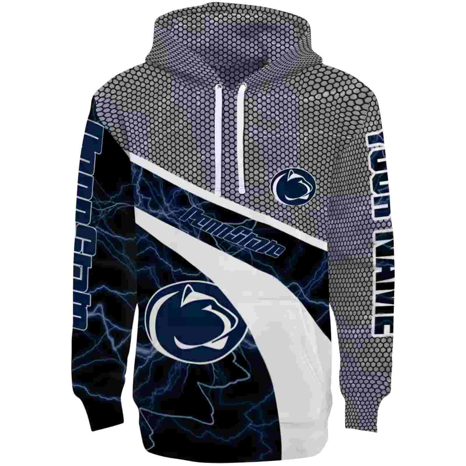 Customized Penn State Nittany Lions Hexagonal Mesh Blue Black Gray Hoodie