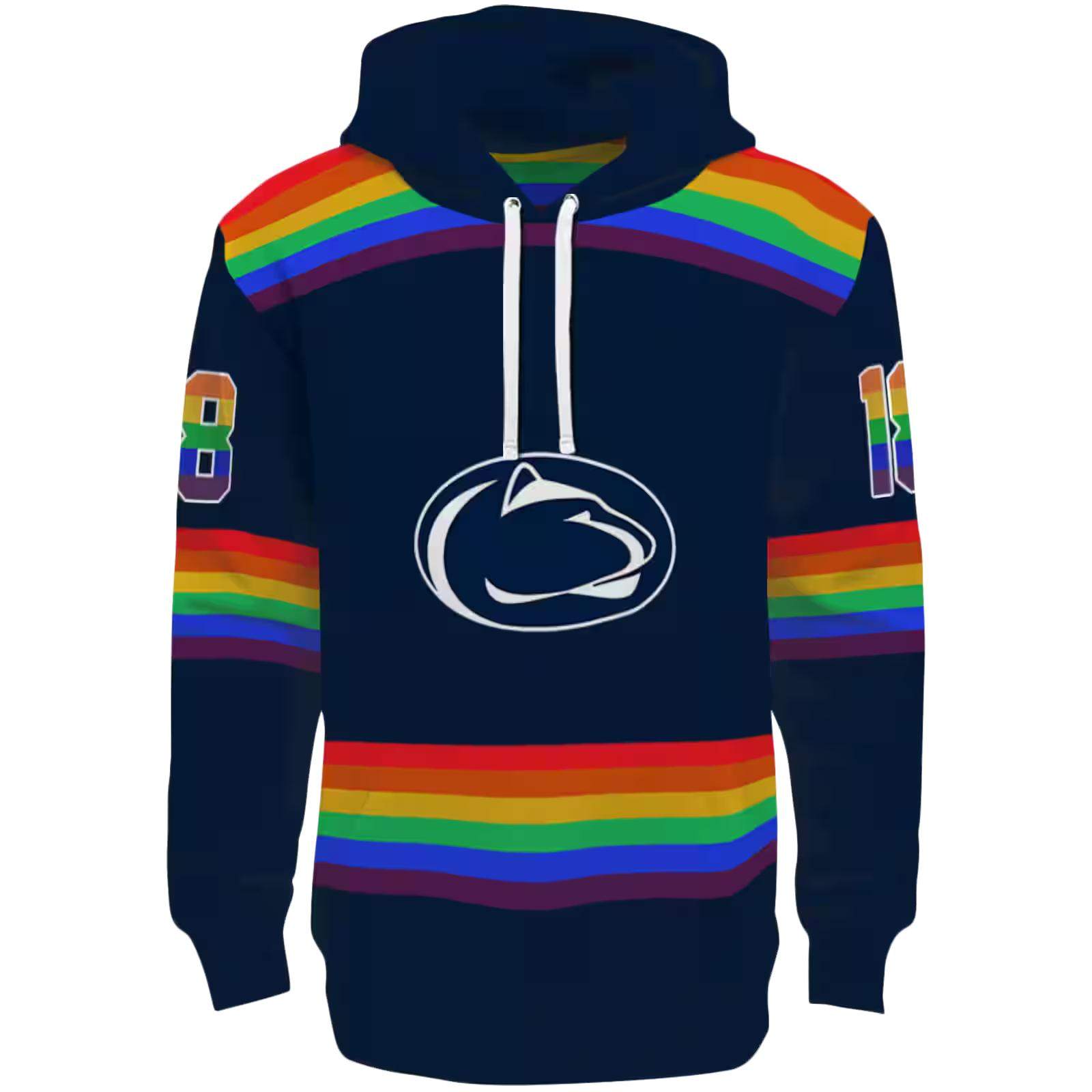 Customized Penn State Nittany Lions Rainbow Stripes Blue Hoodie
