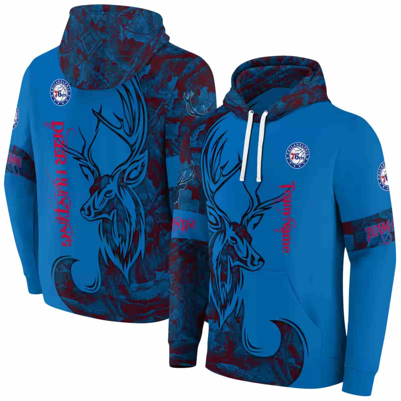 customized philadelphia 76ers deer silhouette blue hoodie fashion forward