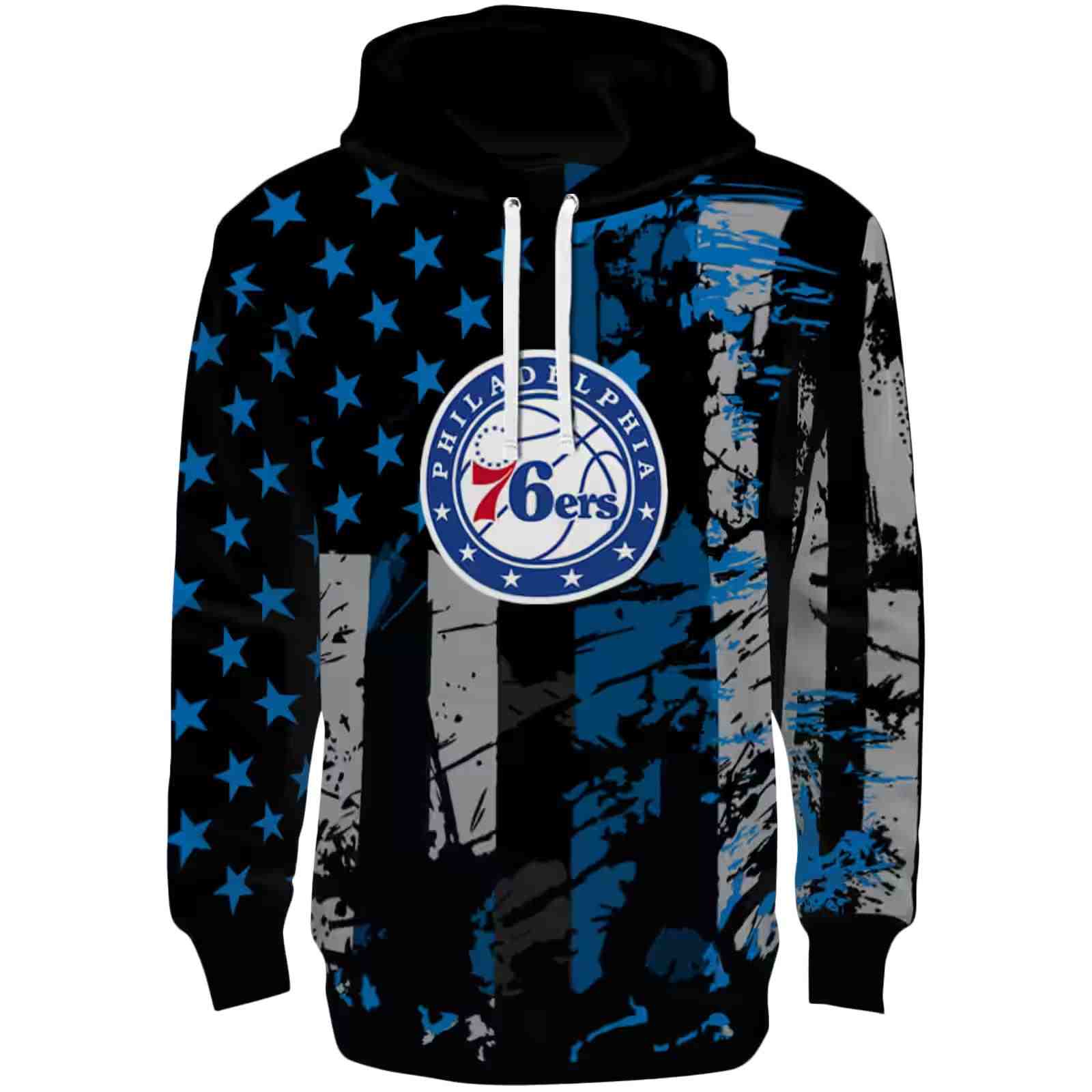 Customized Philadelphia 76ers Distressed Flag Blue Black Hoodie