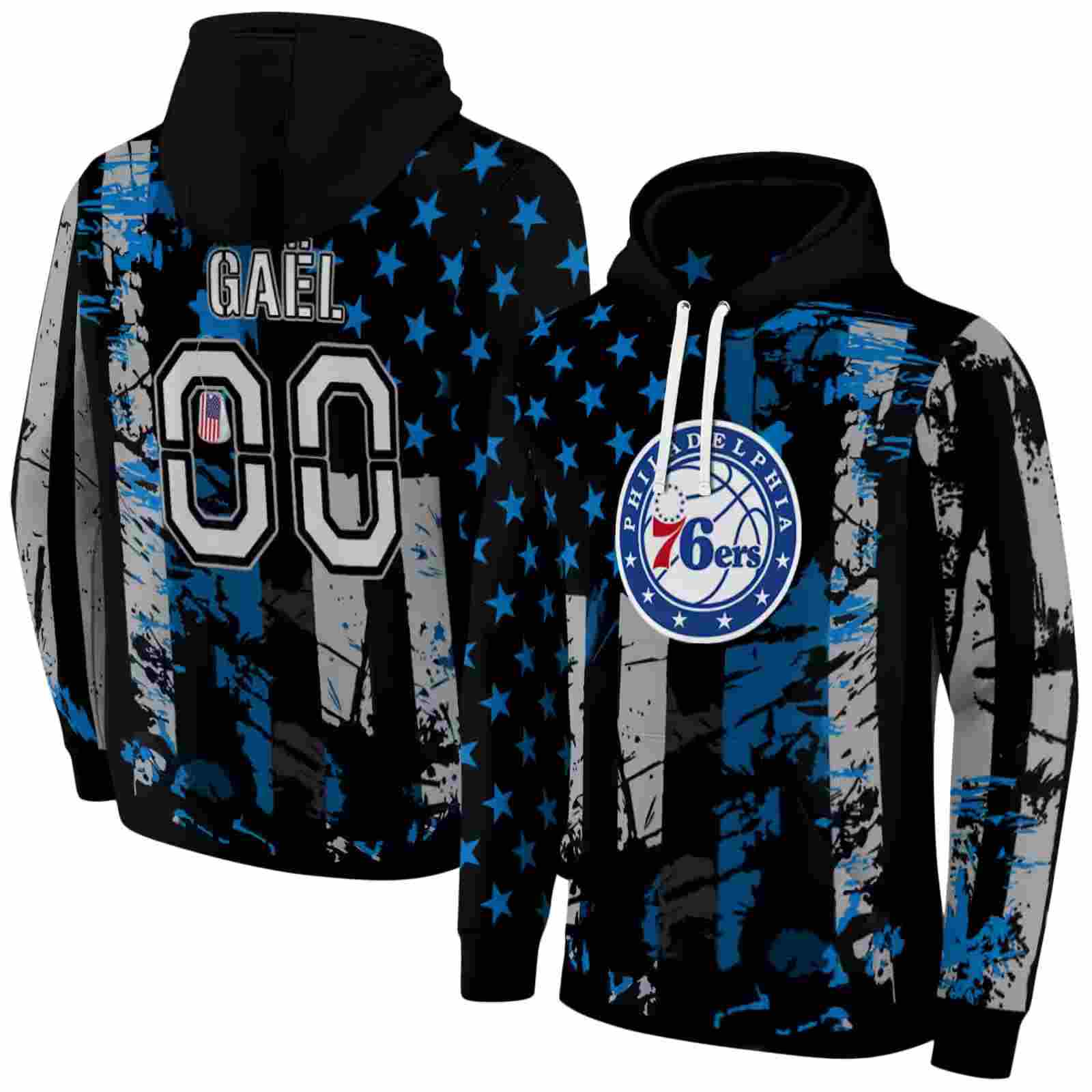 customized philadelphia 76ers distressed flag blue black hoodie fashion forward