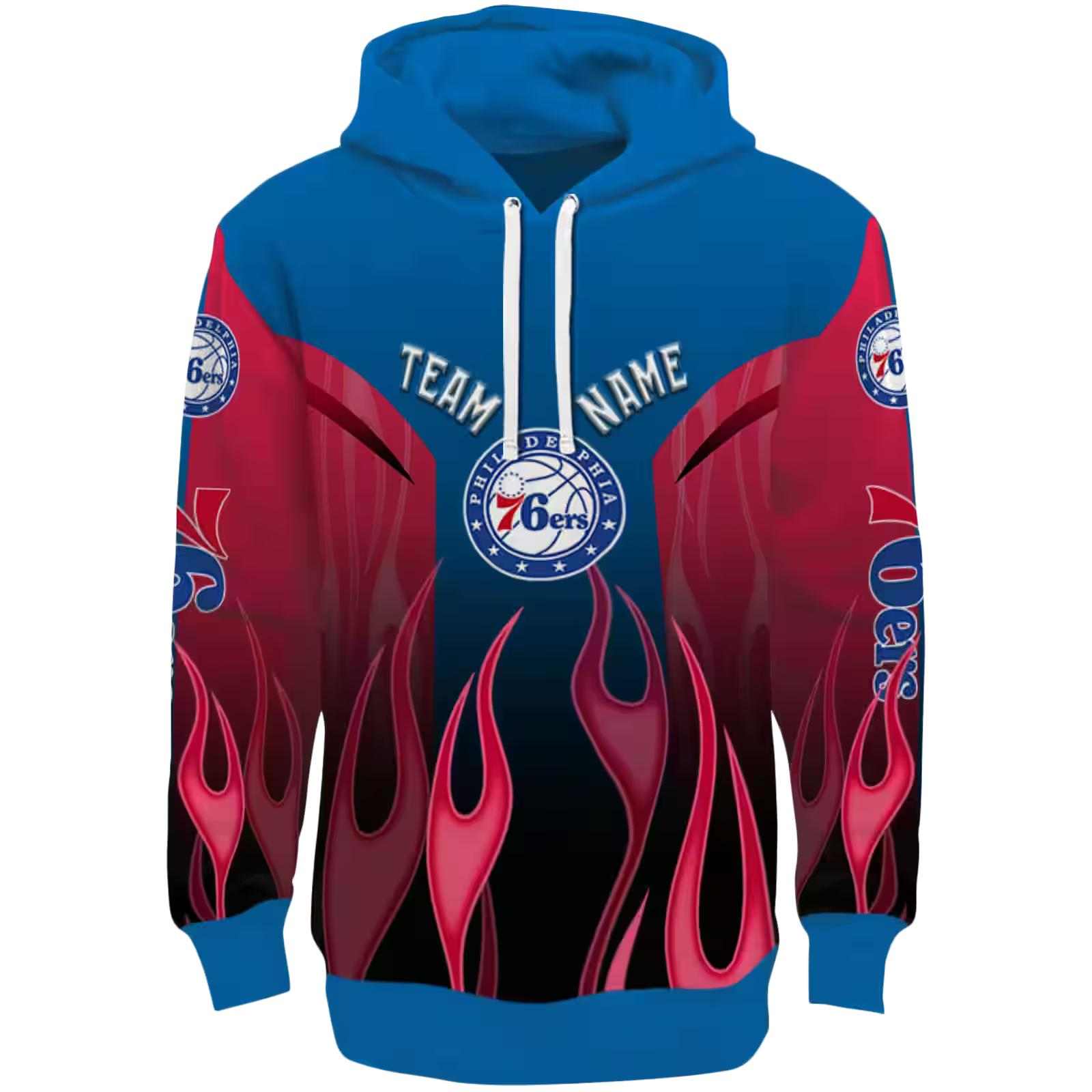 Customized Philadelphia 76ers Flame Design Blue Hoodie