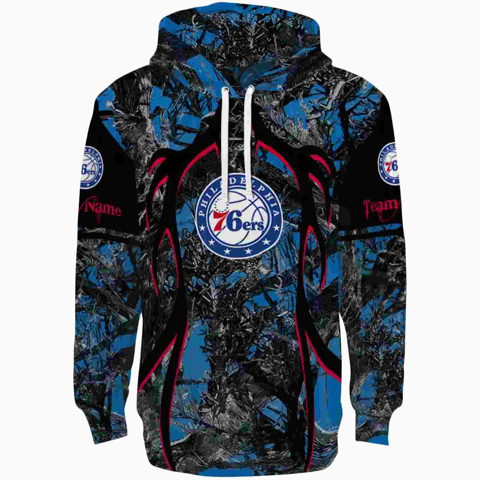 Customized Philadelphia 76ers Hunting Theme Blue Black Hoodie