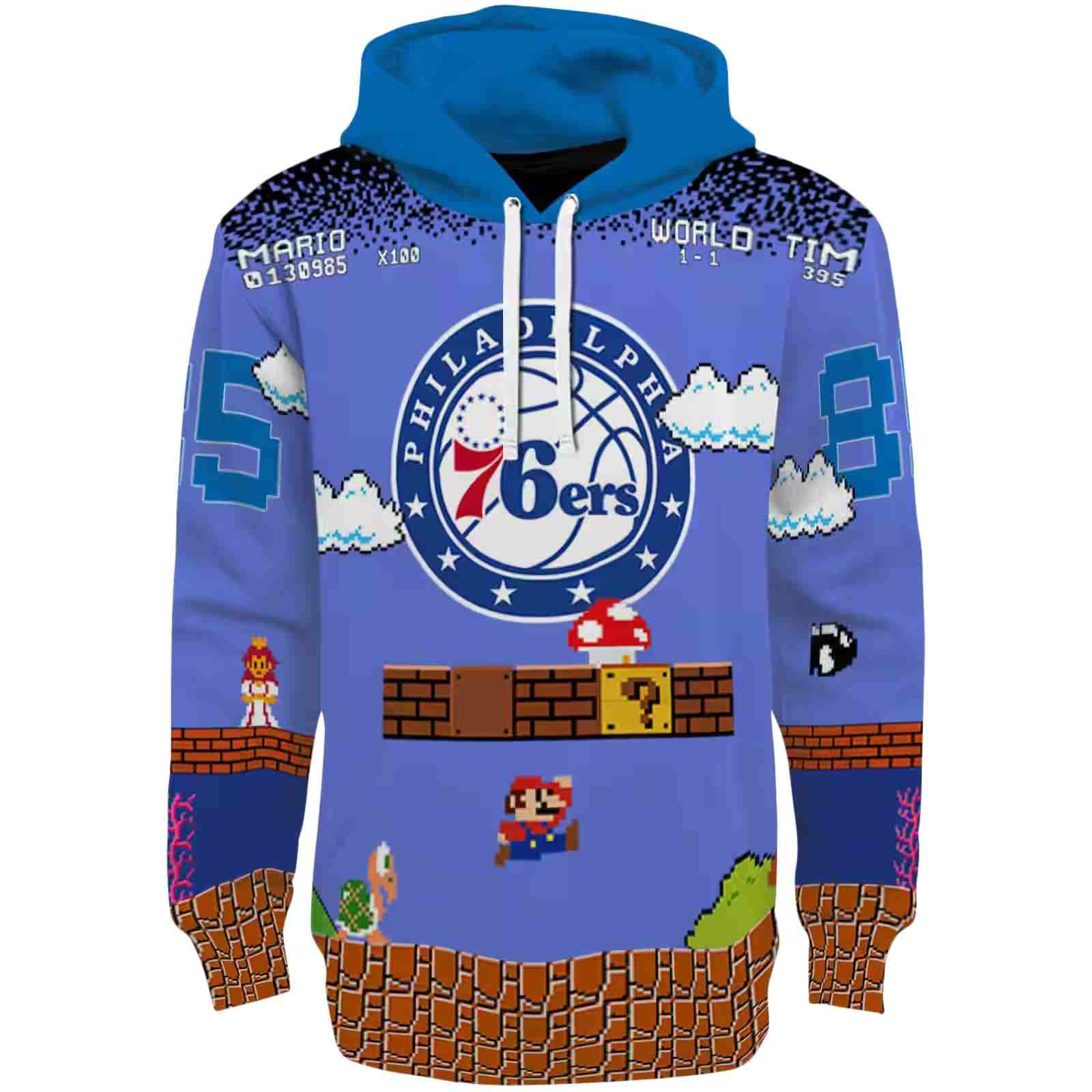 Customized Philadelphia 76ers Mario Blue Black Hoodie