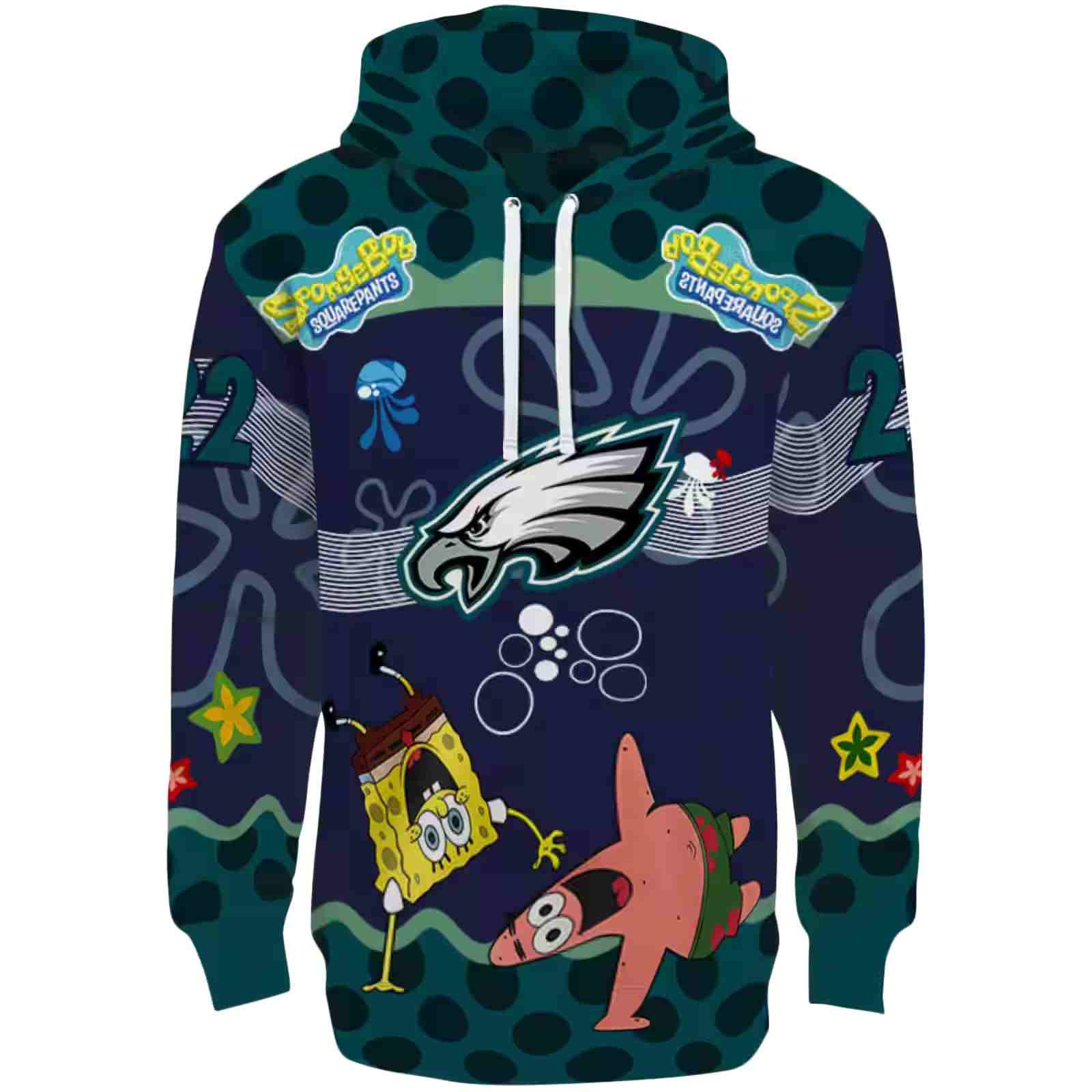 Customized Philadelphia Eagles Spongebob Patrick Star Green Navy Hoodie