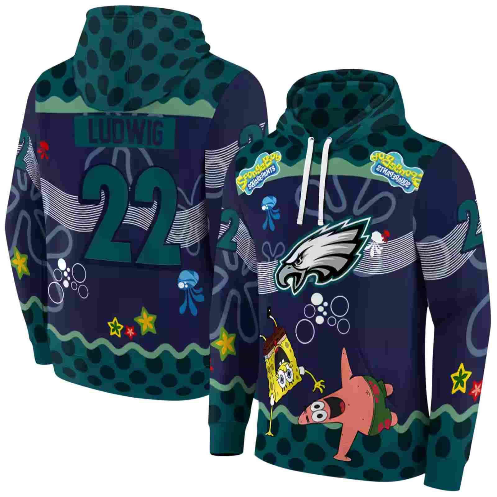 customized philadelphia eagles spongebob patrick star green navy hoodie fashion forward