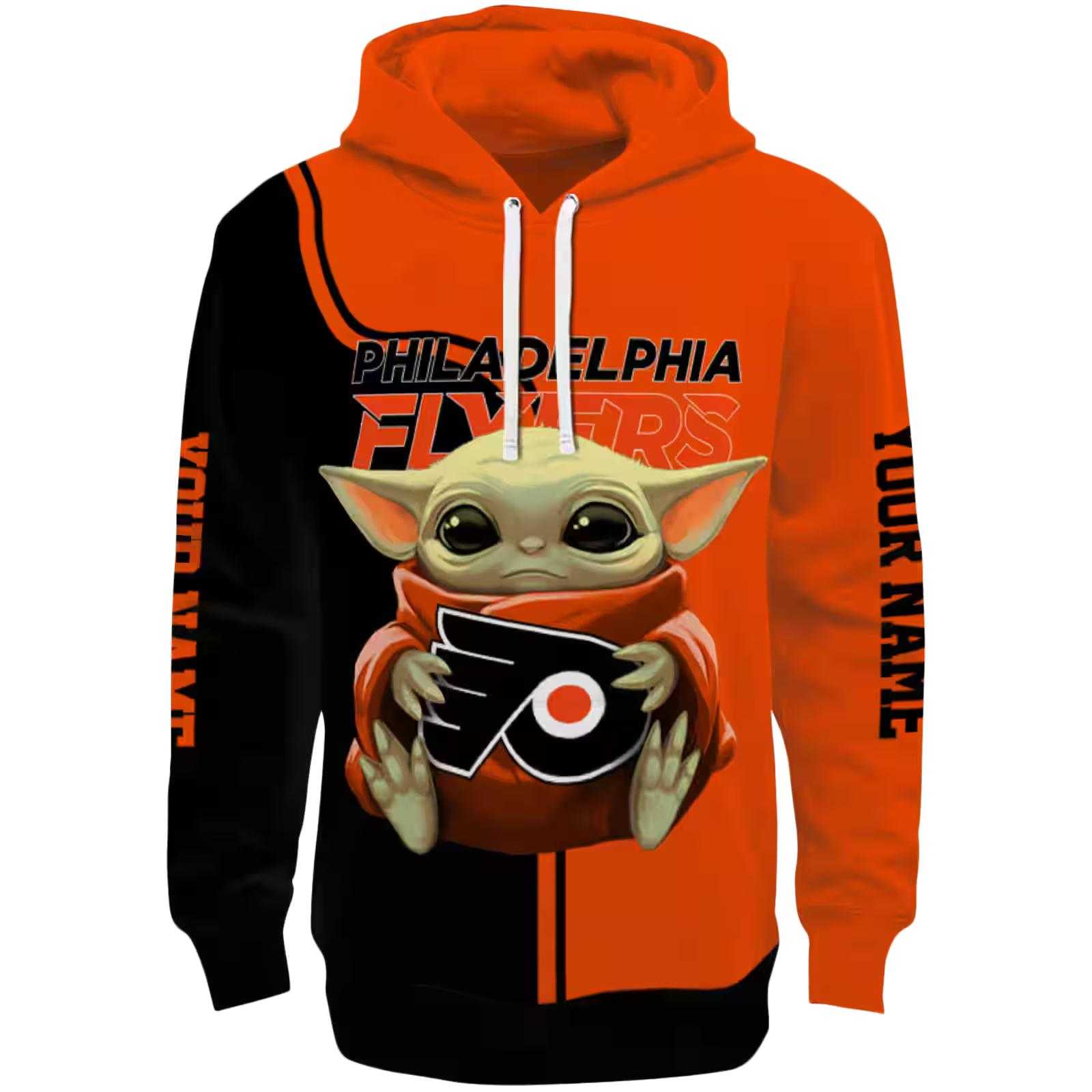 Customized Philadelphia Flyers Baby Yoda Orange Black Hoodie