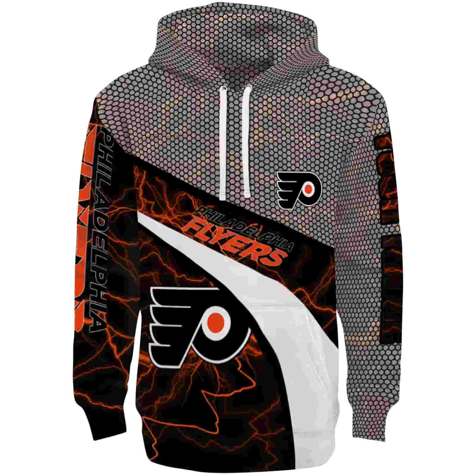 Customized Philadelphia Flyers Hexagonal Mesh Orange Black Gray Hoodie