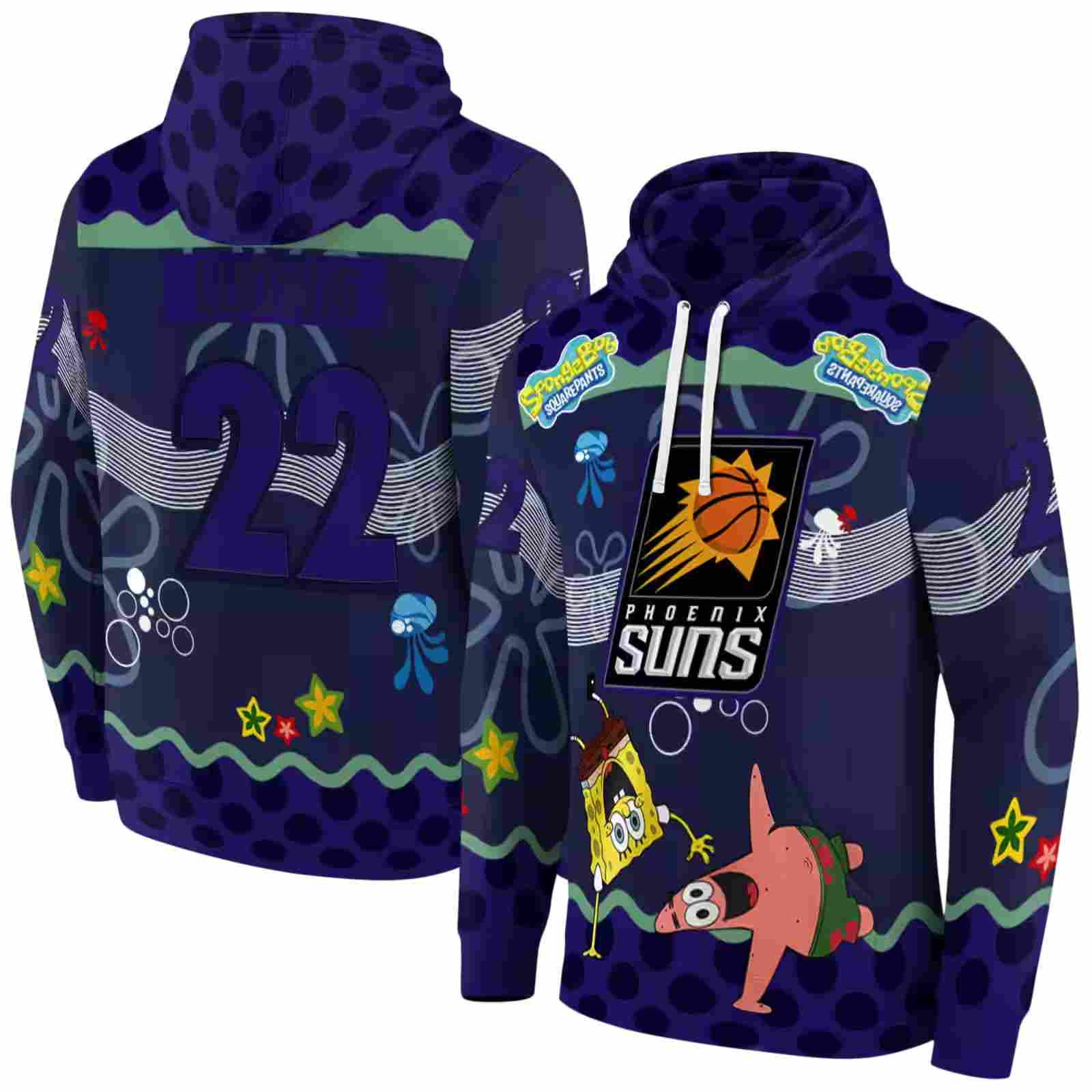 customized phoenix suns spongebob patrick star purple navy hoodie fashion forward