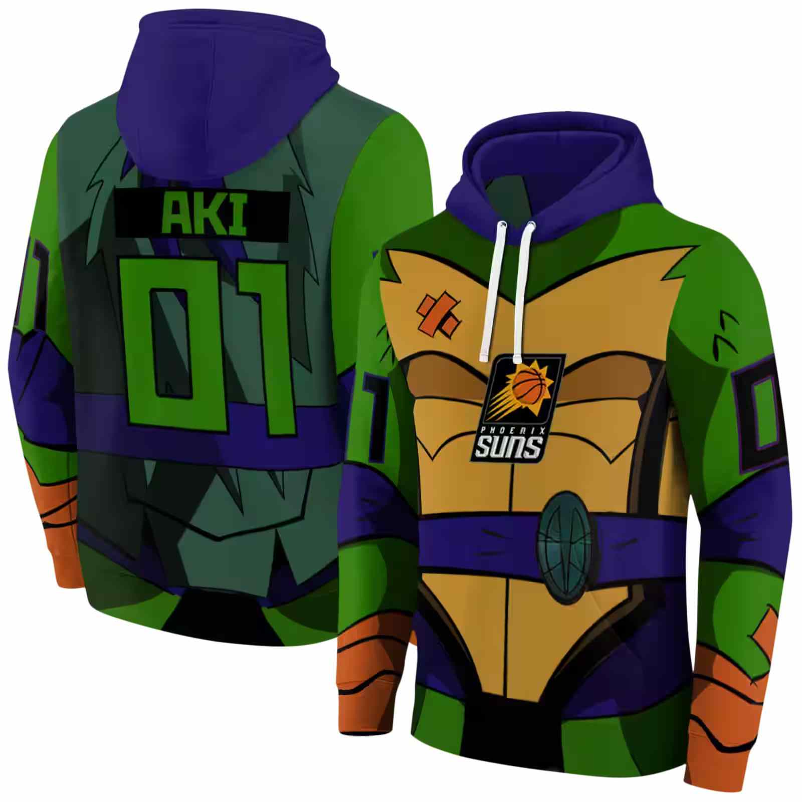 customized phoenix suns superhero armor purple green hoodie fashion forward