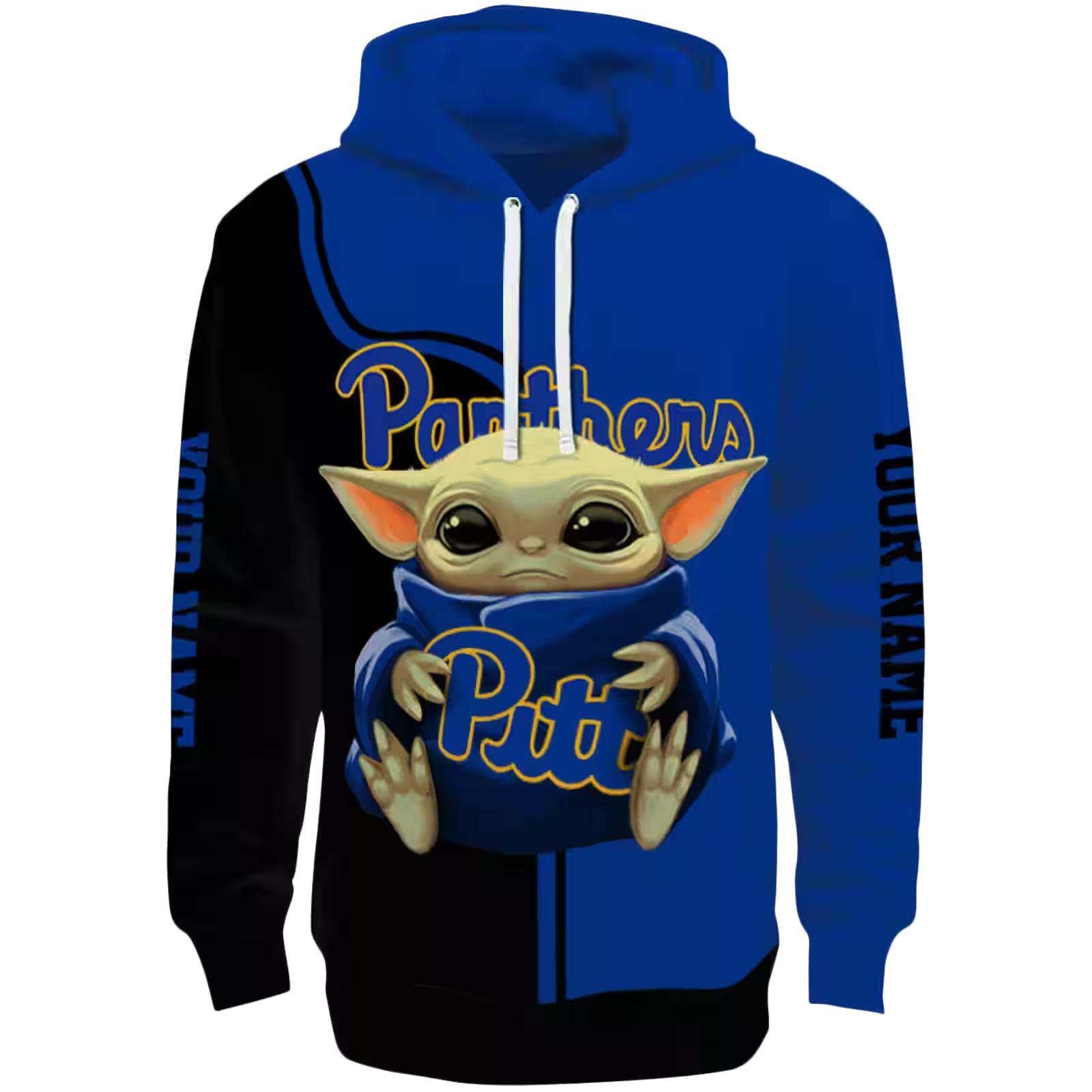 Customized Pittsburgh Panthers Baby Yoda Royal Blue Black Hoodie