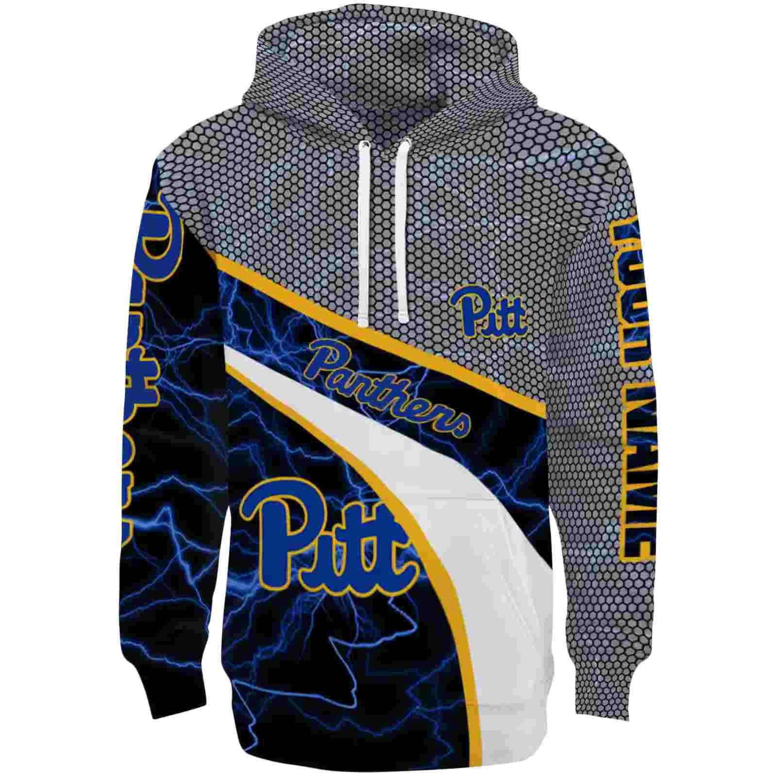 Customized Pittsburgh Panthers Hexagonal Mesh Royal Blue Black Gray Hoodie