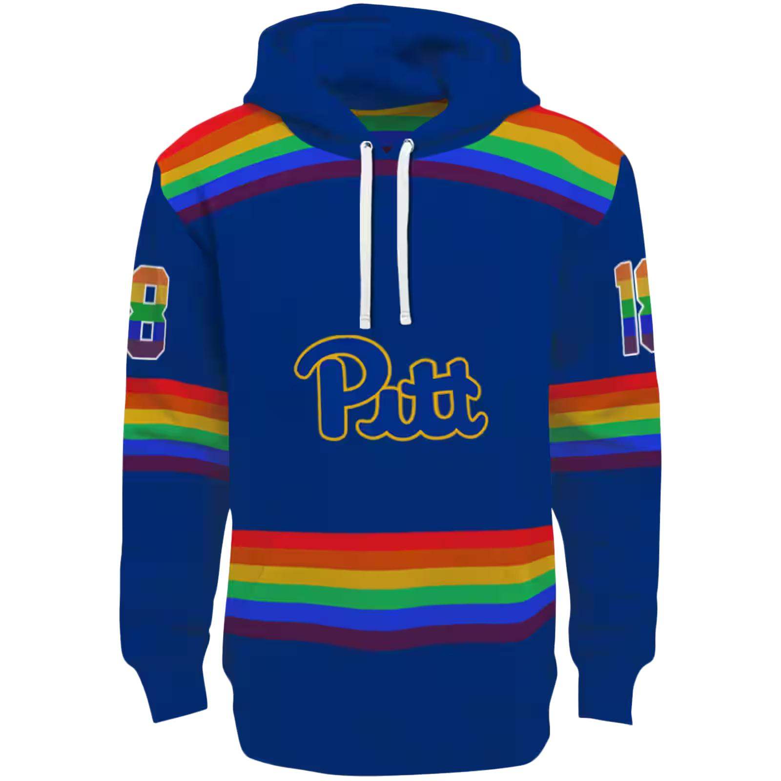 Customized Pittsburgh Panthers Rainbow Stripes Royal Blue Hoodie