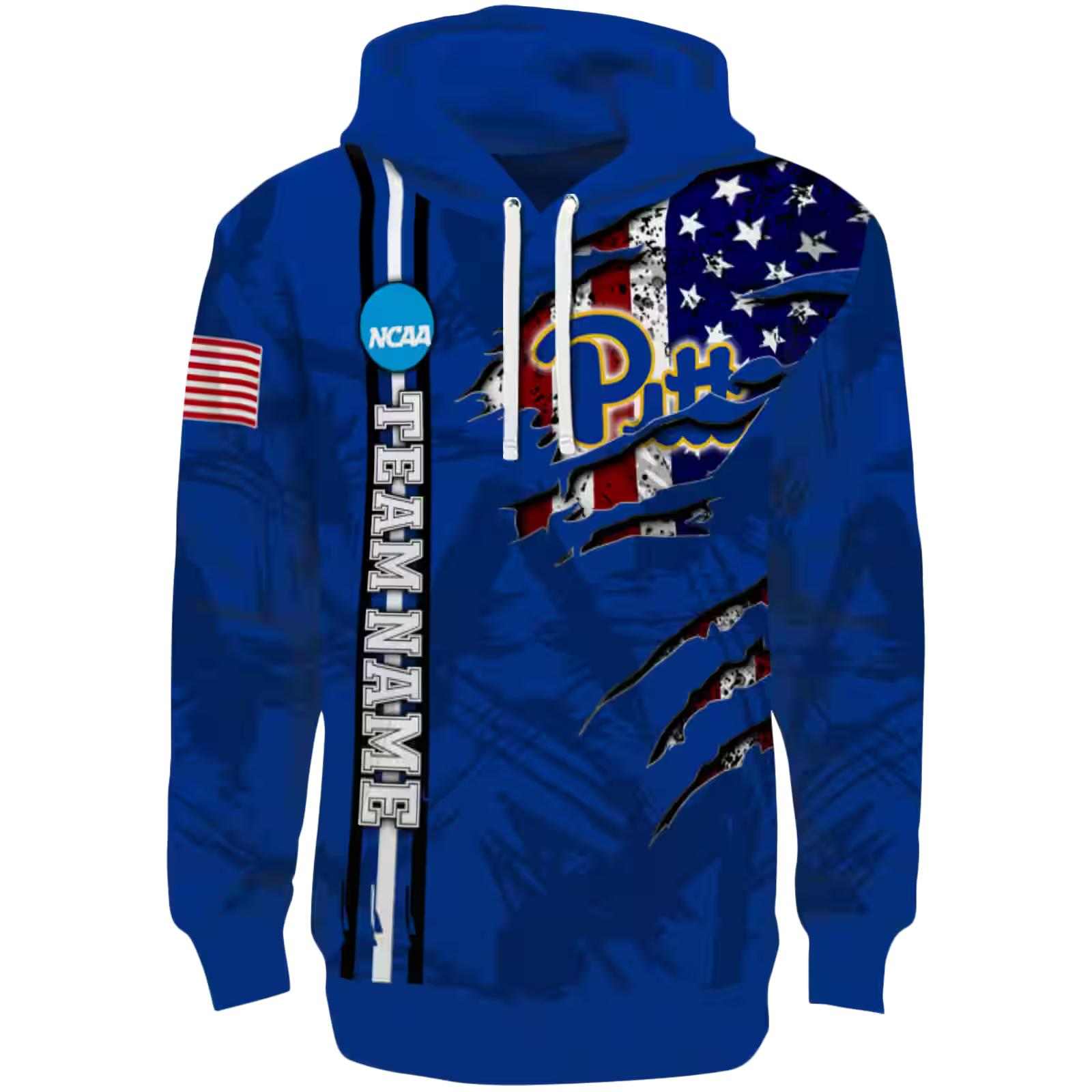 Customized Pittsburgh Panthers Ripped Flag Royal Blue Hoodie
