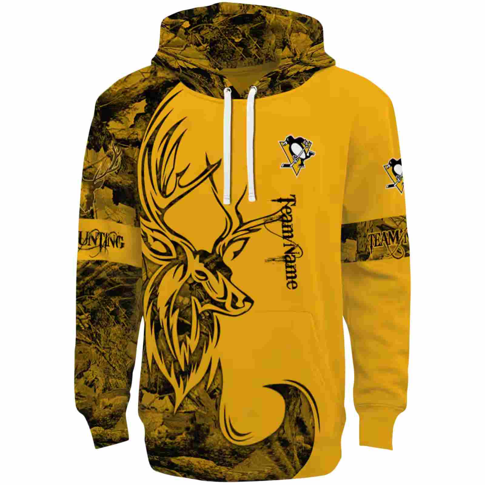 Customized Pittsburgh Penguins Deer Silhouette Yellow Hoodie